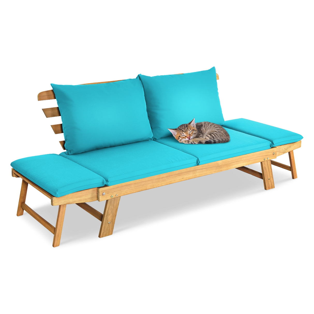 Patio Convertible Solid Wood Sofa with Cushion