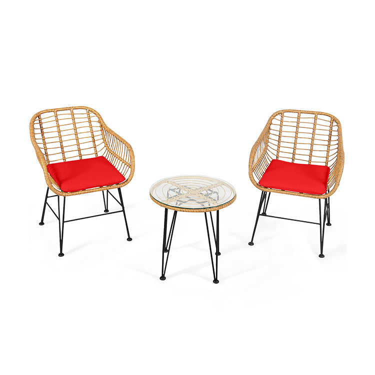 3 Pieces Rattan Furniture Set with Cushioned Chair Table