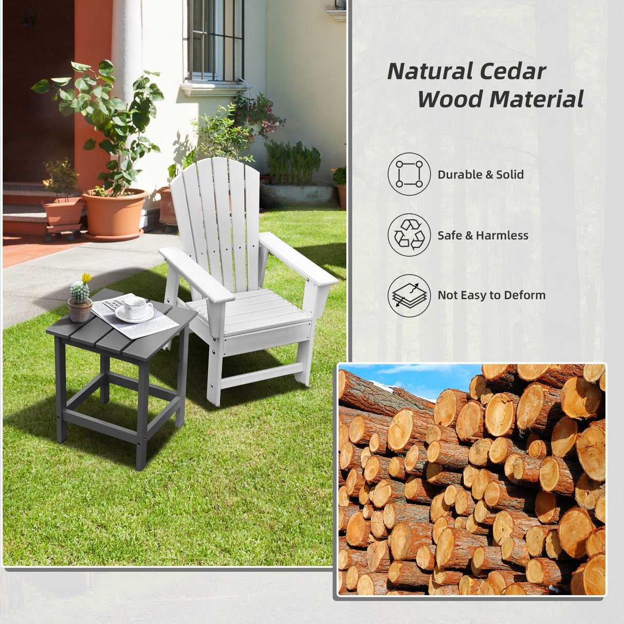 15 Inch Patio Square Wooden Slat End Side Coffee Table for Garden