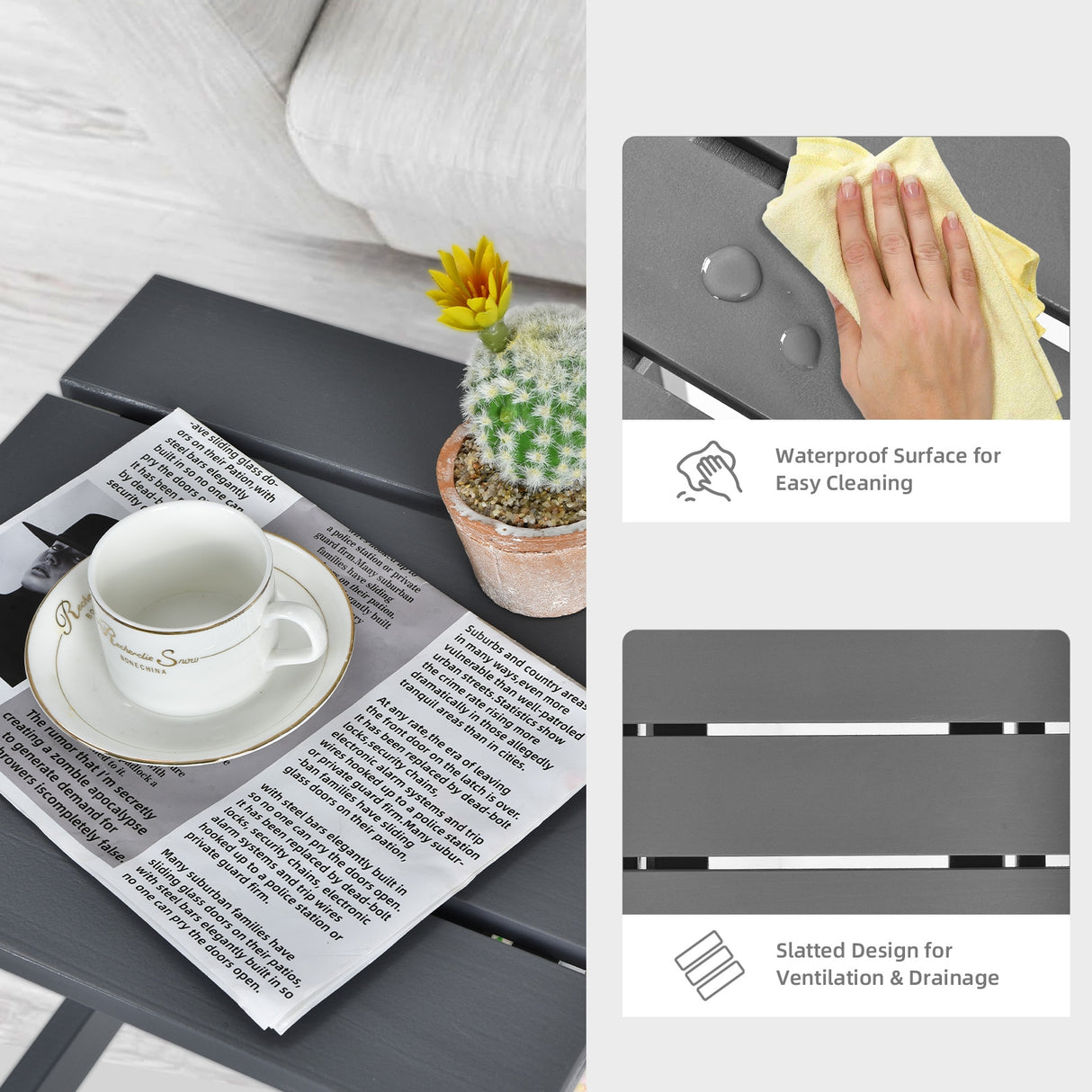 15 Inch Patio Square Wooden Slat End Side Coffee Table for Garden