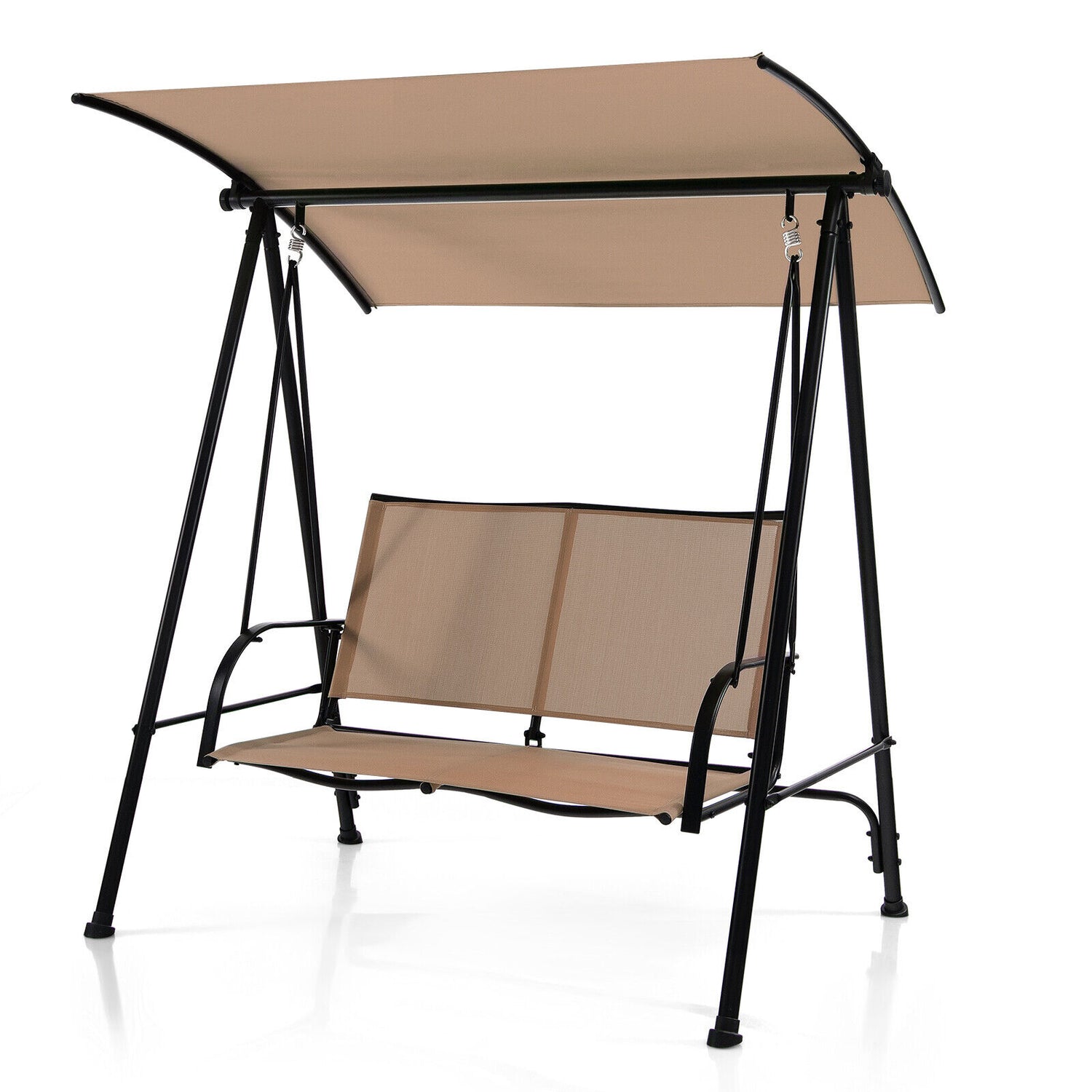 2-Seat Outdoor Canopy Swing with Comfortable Fabric Seat and Heavy-duty Metal Frame