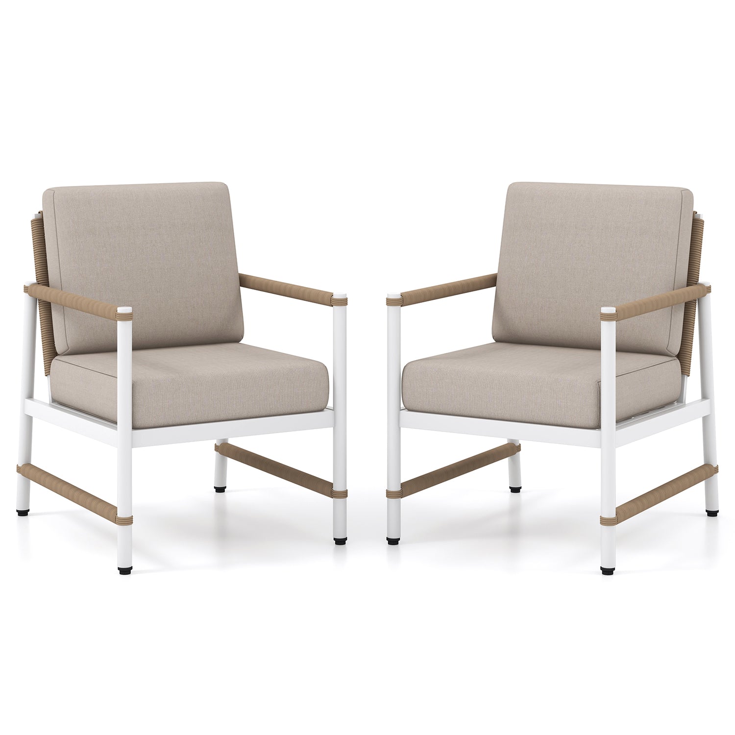 2 Packs Patio Aluminum Sofa with Wicker Backrest and Armrests