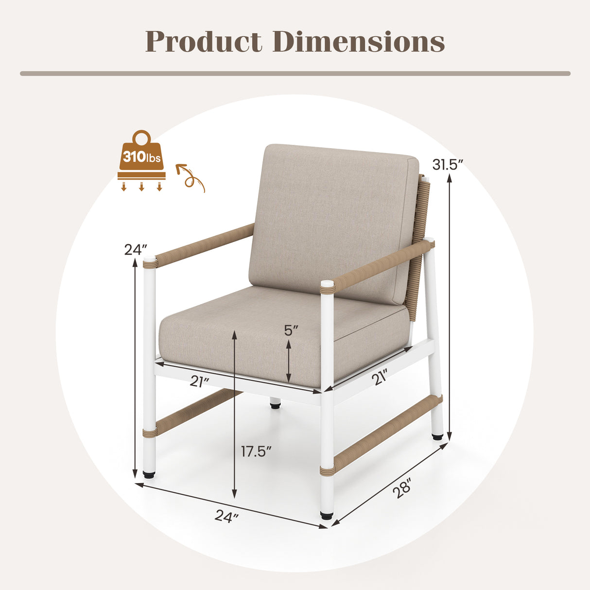 2 Packs Patio Aluminum Sofa with Wicker Backrest and Armrests