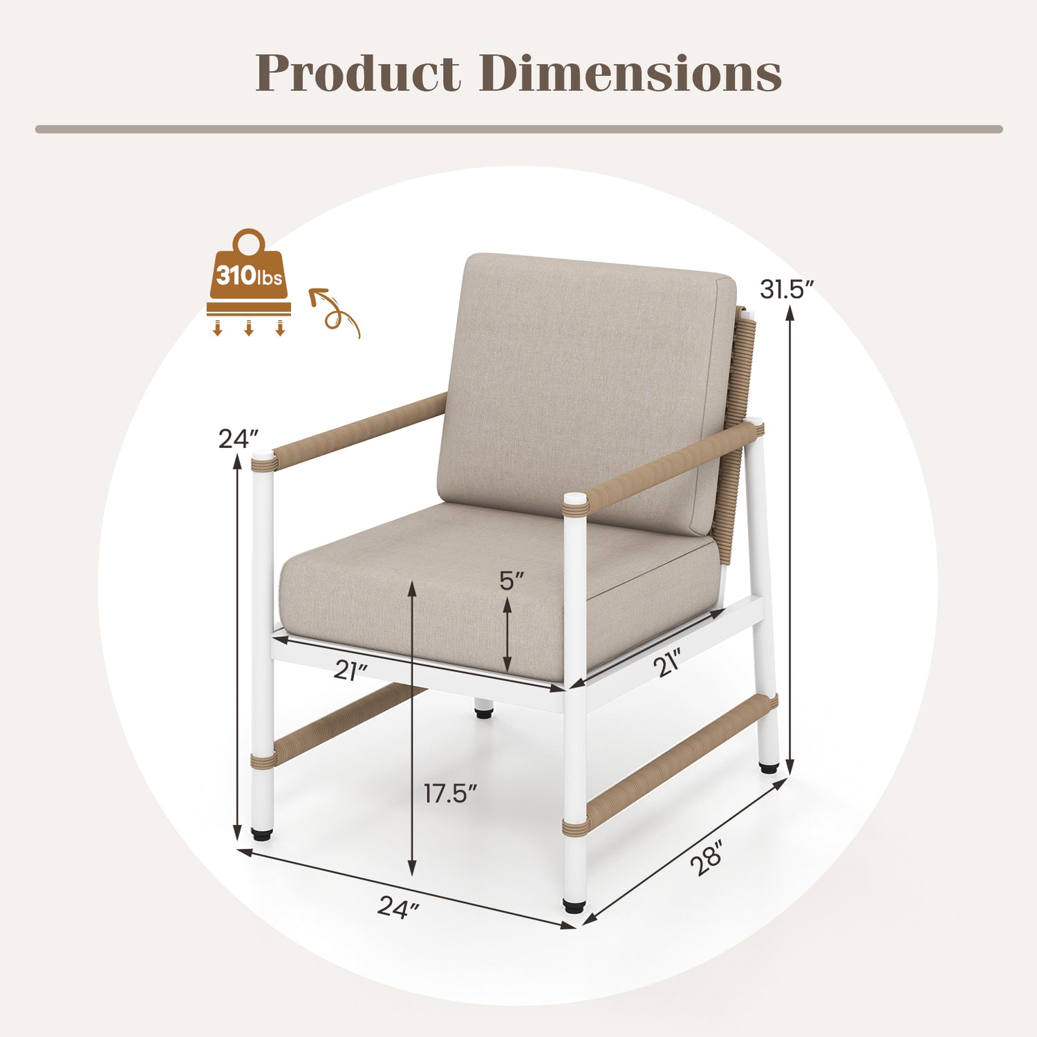 2 Packs Patio Aluminum Sofa with Wicker Backrest and Armrests