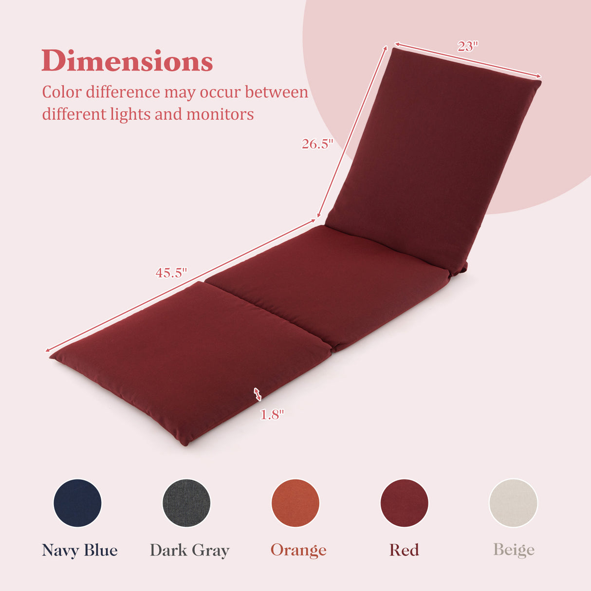 Outdoor Chaise Lounge Cushion Patio Furniture Folding Pad with Fixing Straps