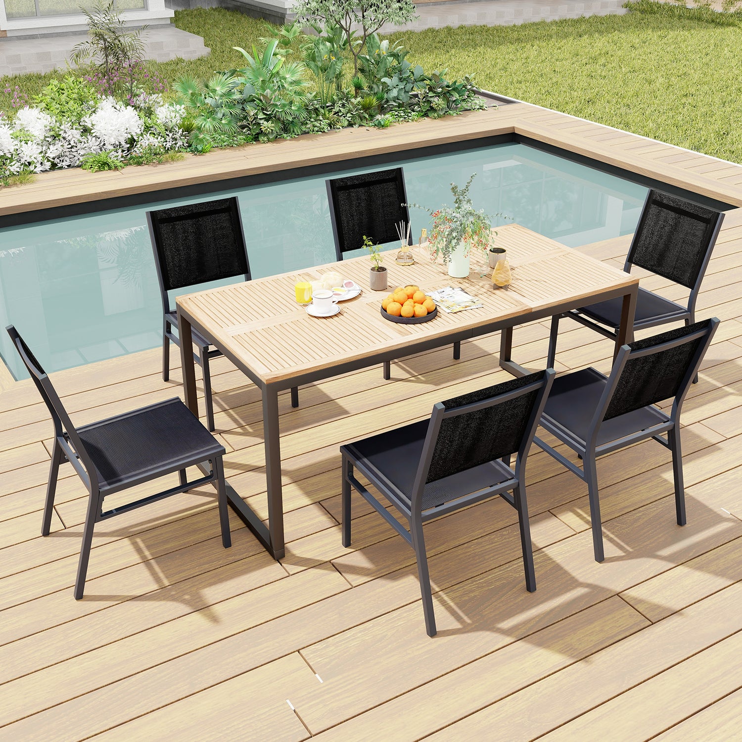 Outdoor Dining Chairs with Breathable Seat and Backrest for Backyard Porch Poolside