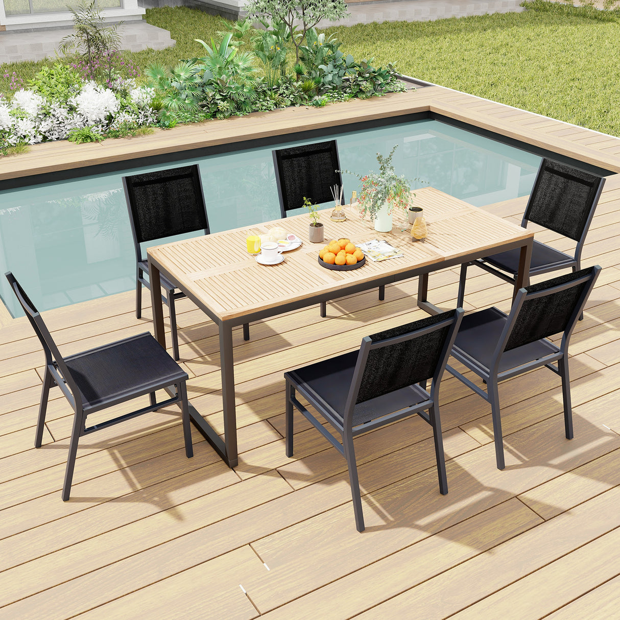 Outdoor Dining Chairs with Breathable Seat and Backrest for Backyard Porch Poolside