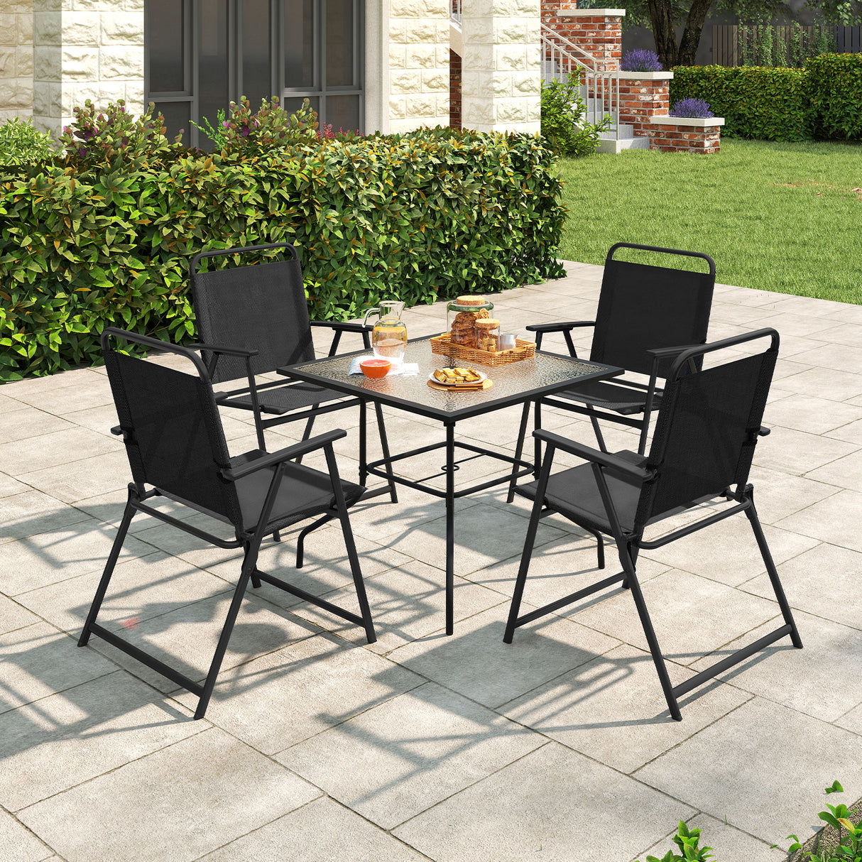 Set of 2/4/6 Outdoor Folding Chairs with Breathable Seat-Set of 2