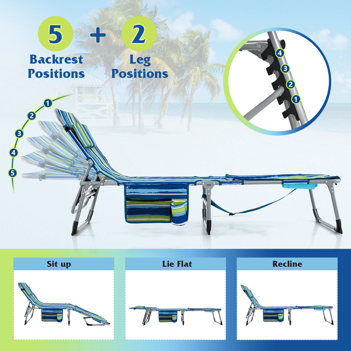 5-position Outdoor Folding Chaise Lounge Chair