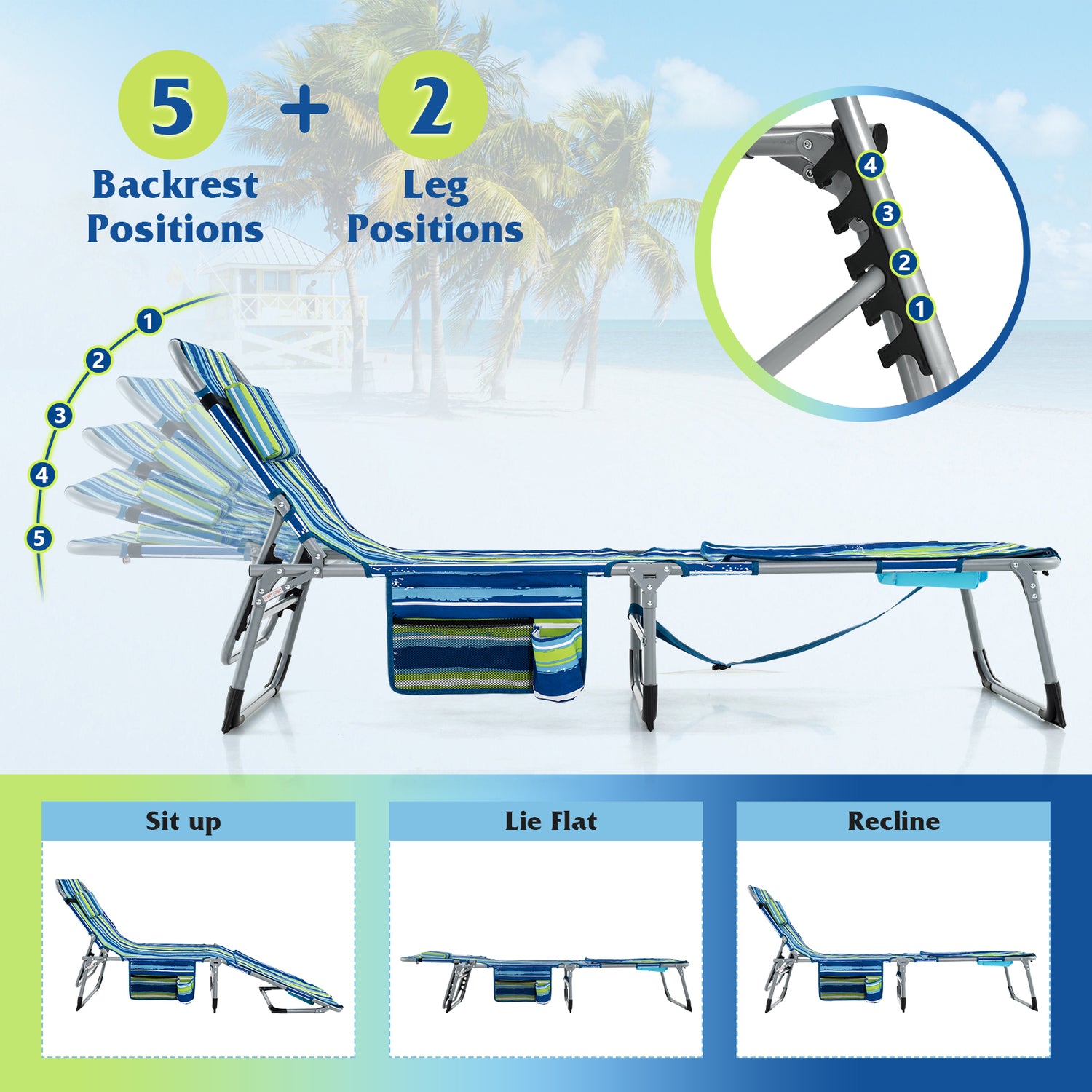 5-position Outdoor Folding Chaise Lounge Chair