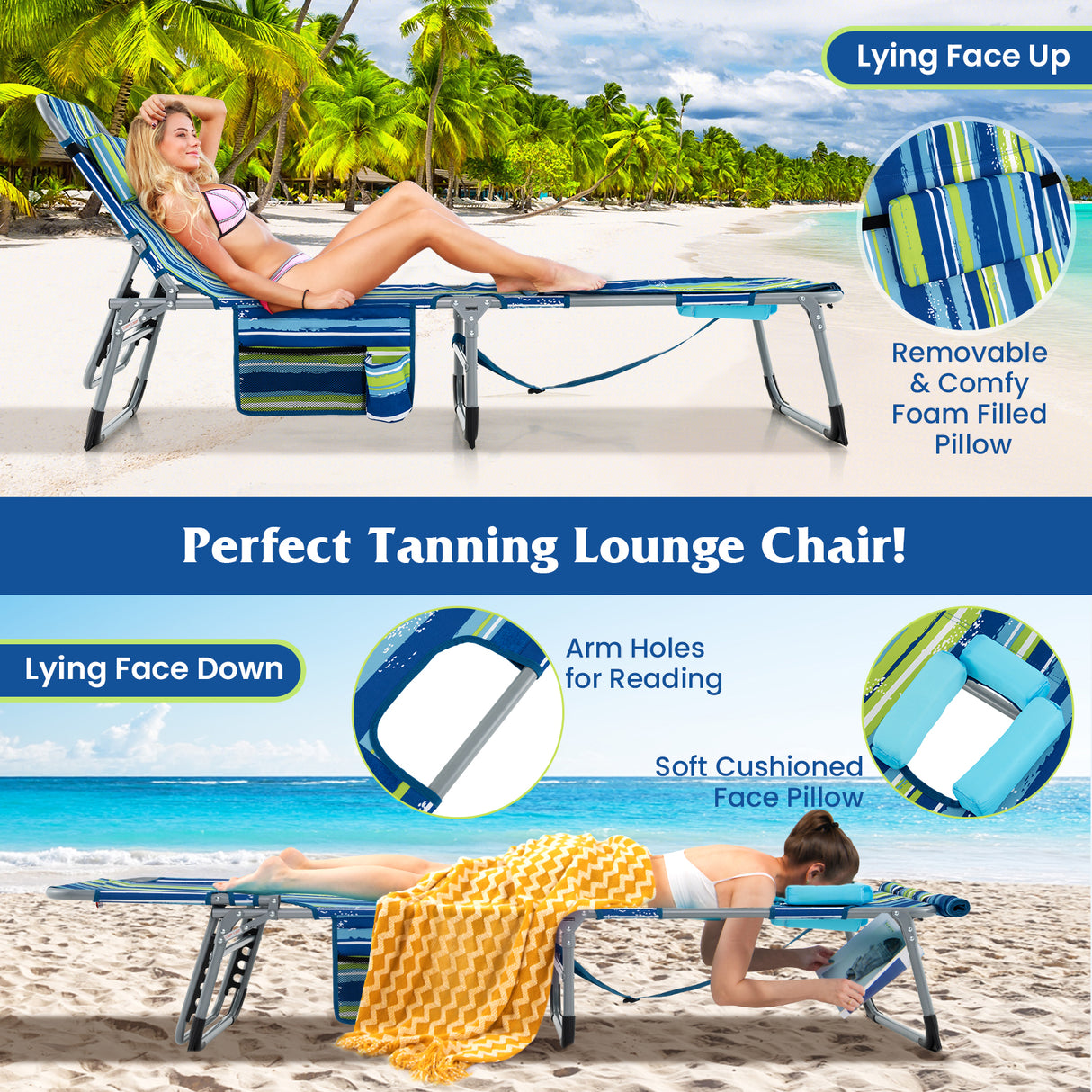 5-position Outdoor Folding Chaise Lounge Chair