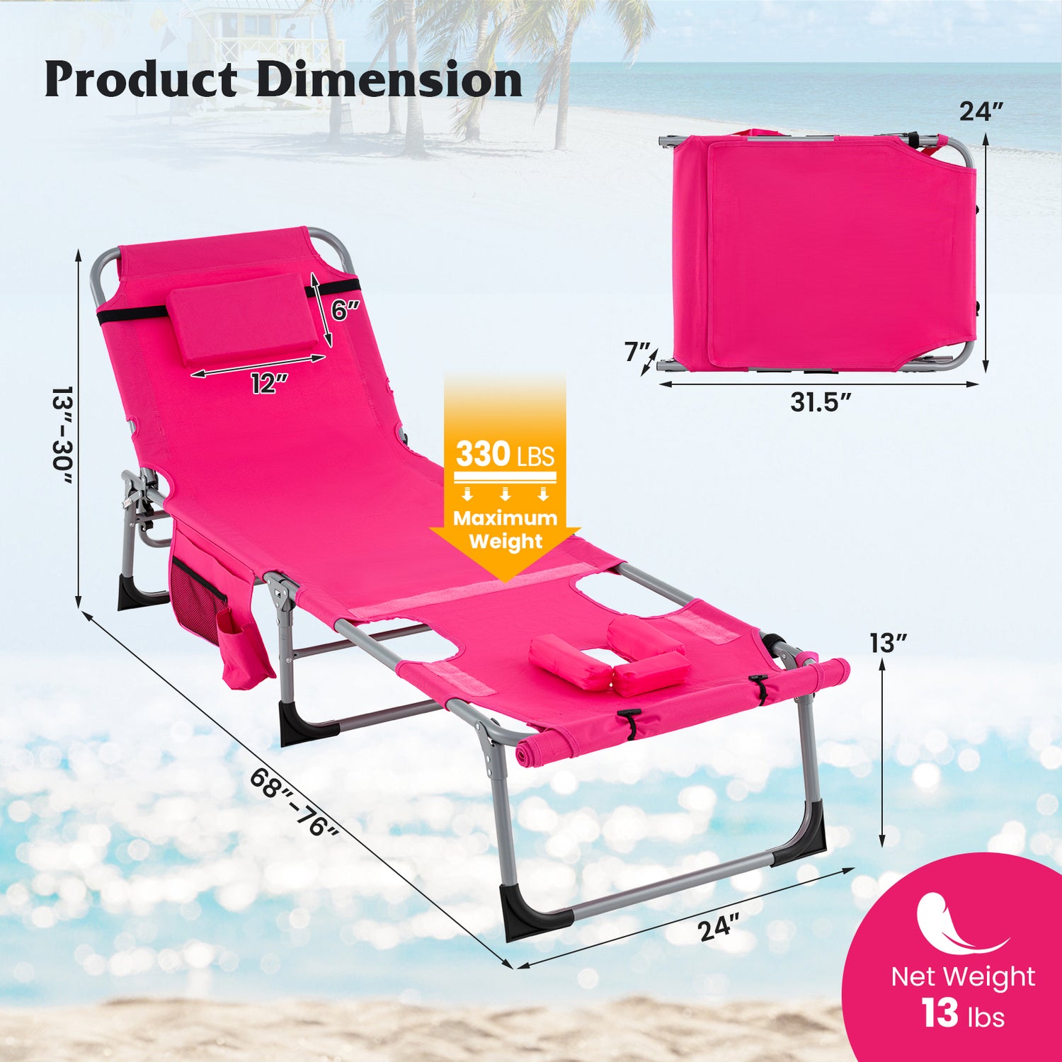 5-position Outdoor Folding Chaise Lounge Chair