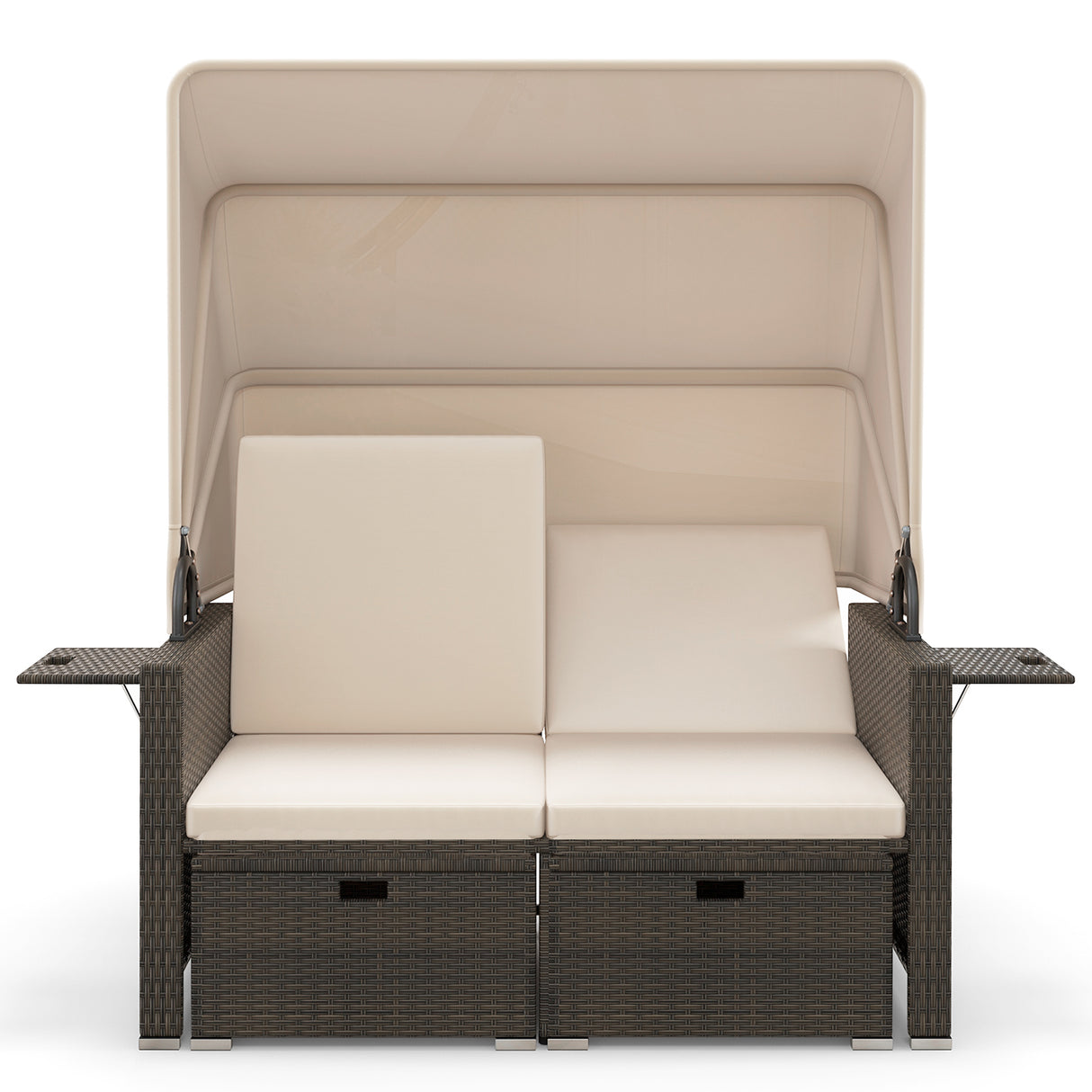 Outdoor Patio Rattan Daybed with Retractable Canopy and Adjustable Backrests