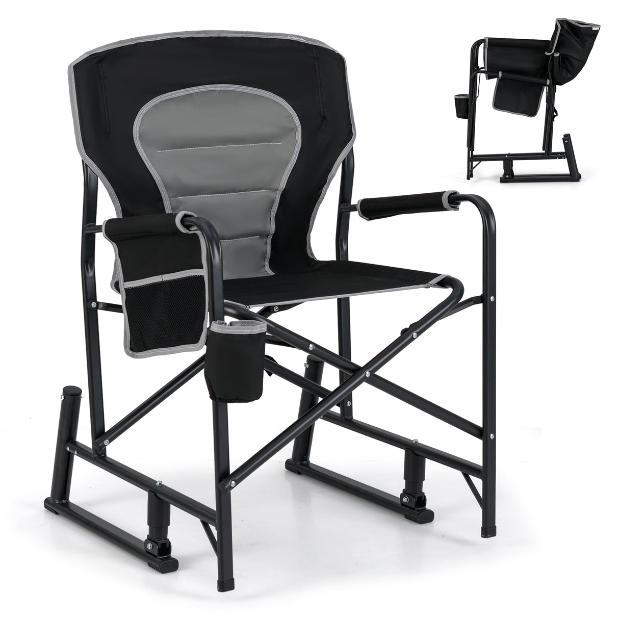 Outdoor Rocker Camping Chair with Dual Springs and Padded Back