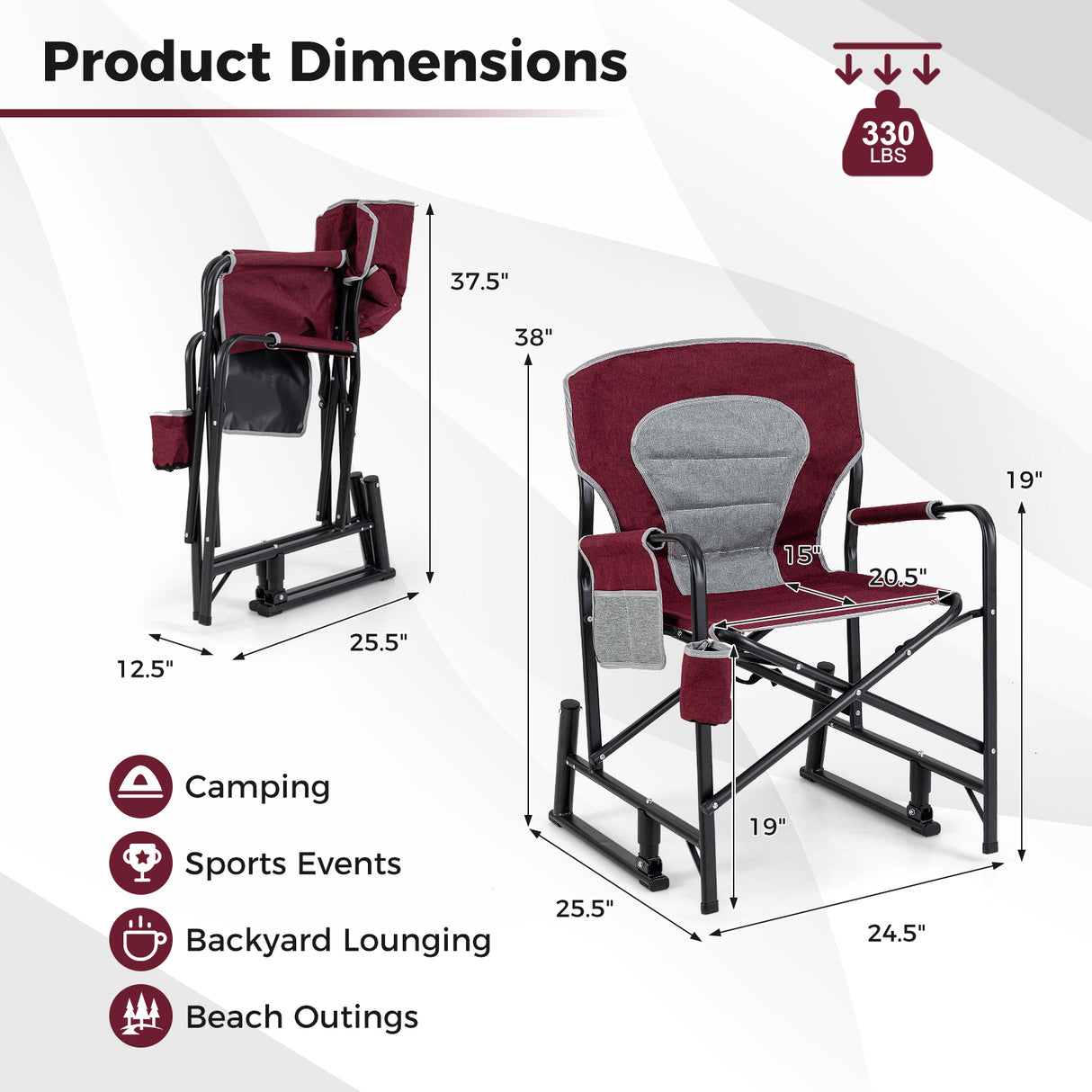 Outdoor Rocker Camping Chair with Dual Springs and Padded Back