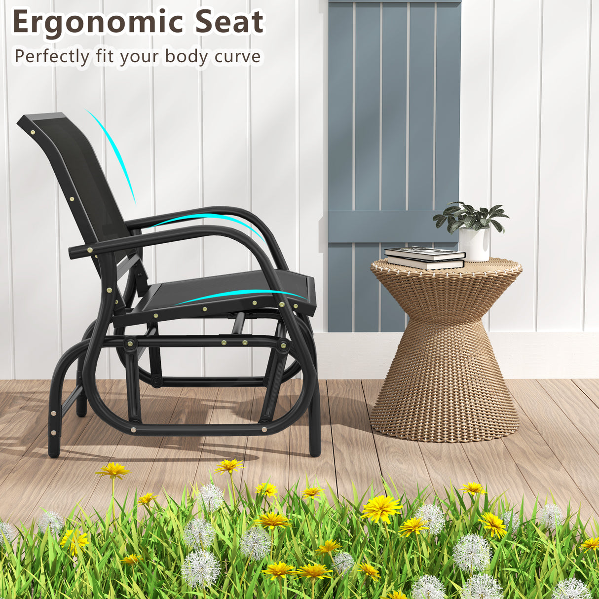 Outdoor Single Swing Glider Rocking Chair with Armrest