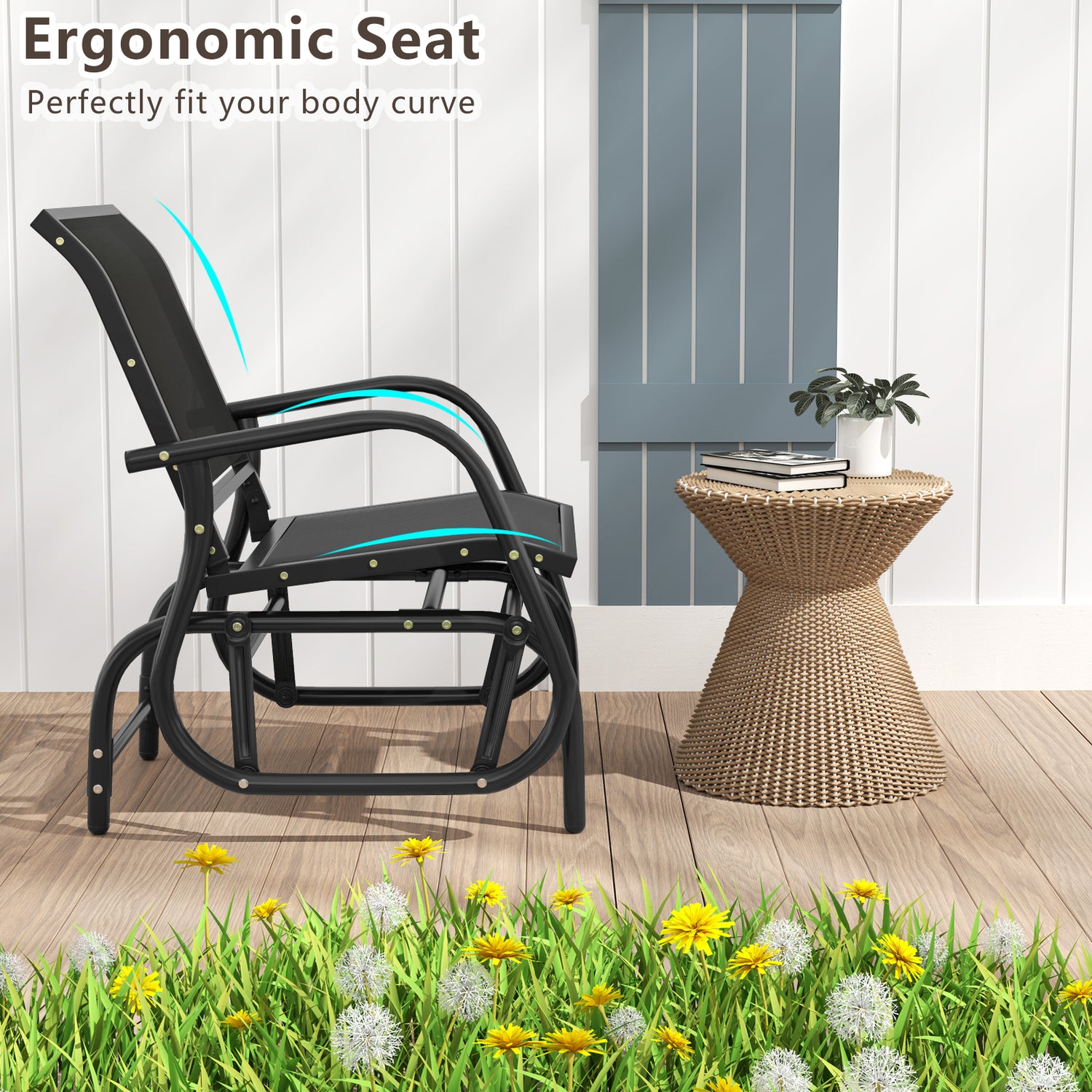 Outdoor Single Swing Glider Rocking Chair with Armrest