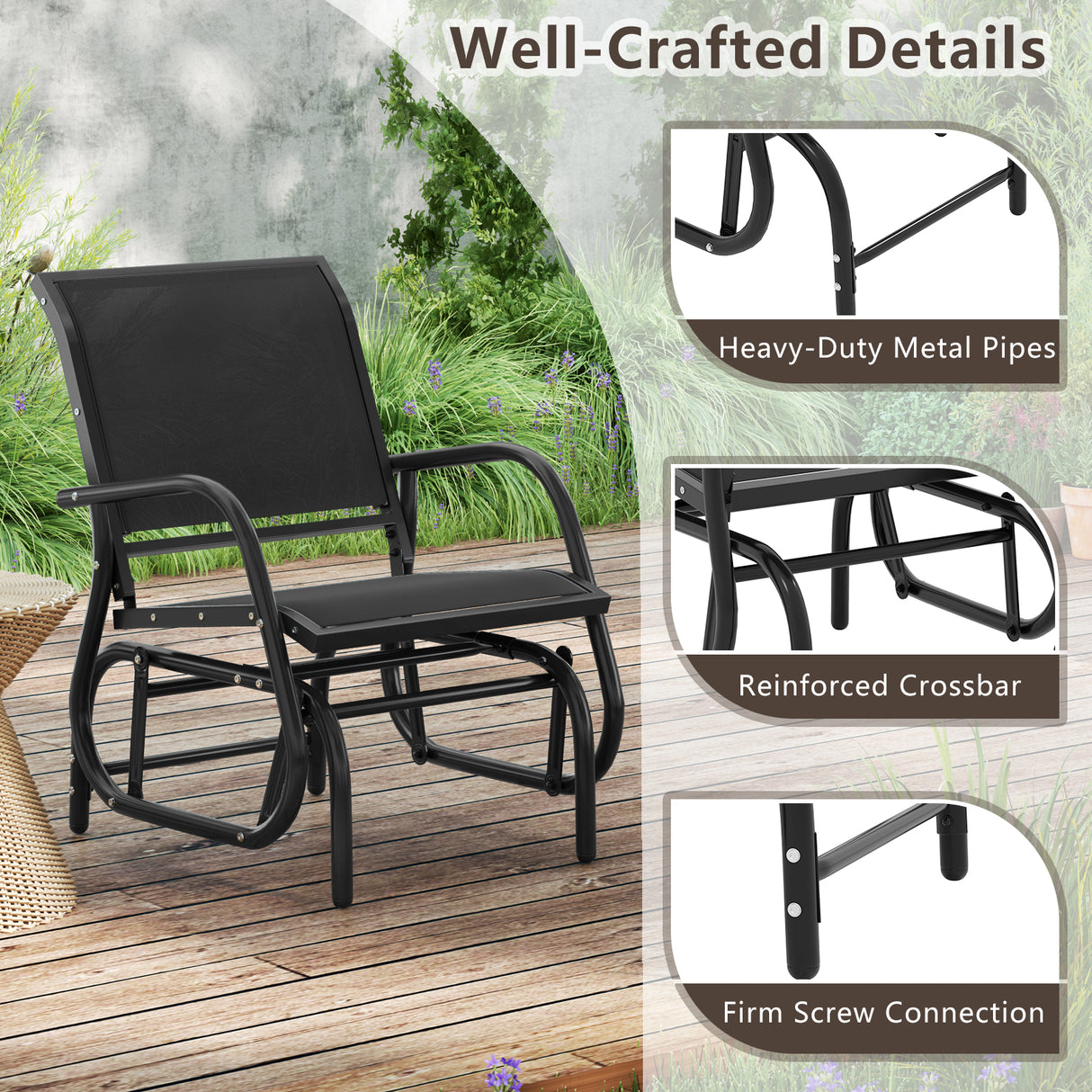 Outdoor Single Swing Glider Rocking Chair with Armrest