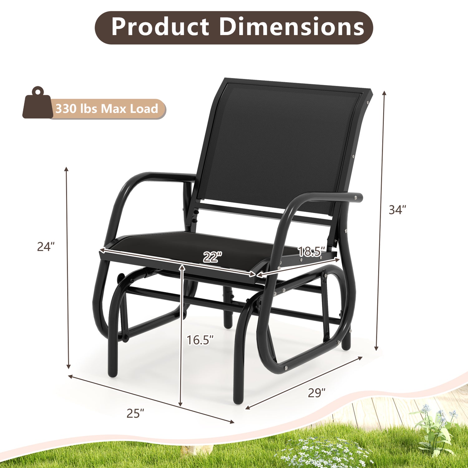 Outdoor Single Swing Glider Rocking Chair with Armrest