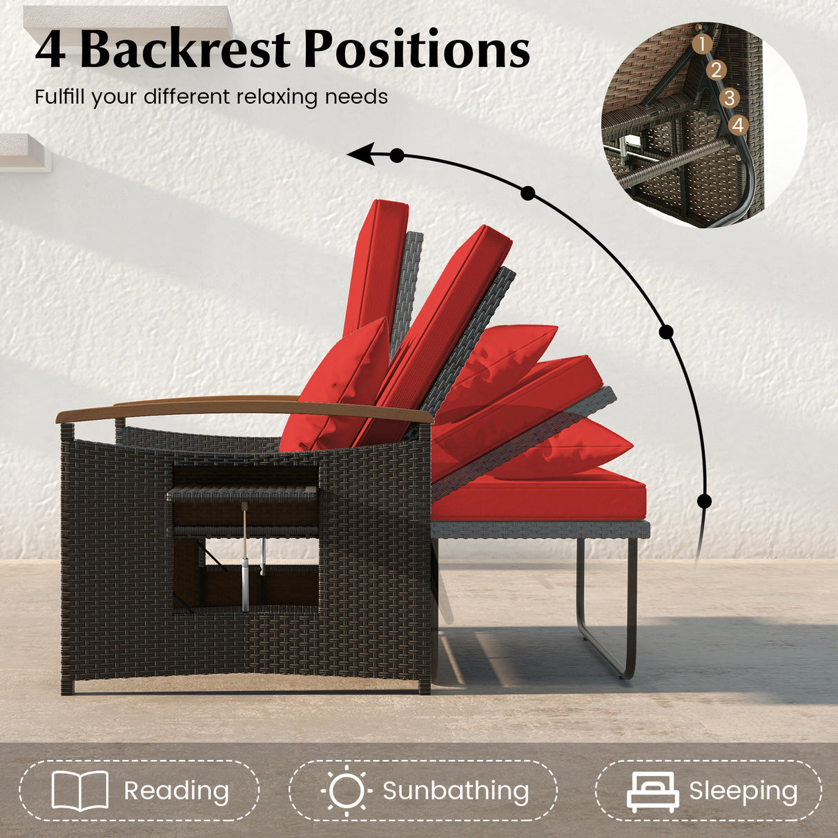 Outdoor Wicker Daybed with Folding Panels and Storage Ottoman