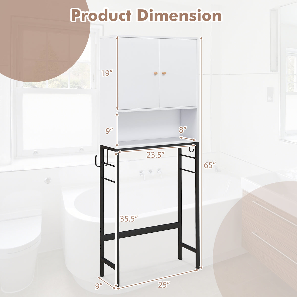 Over The Toilet Storage Cabinet with 2 Doors and Adjustable Shelf