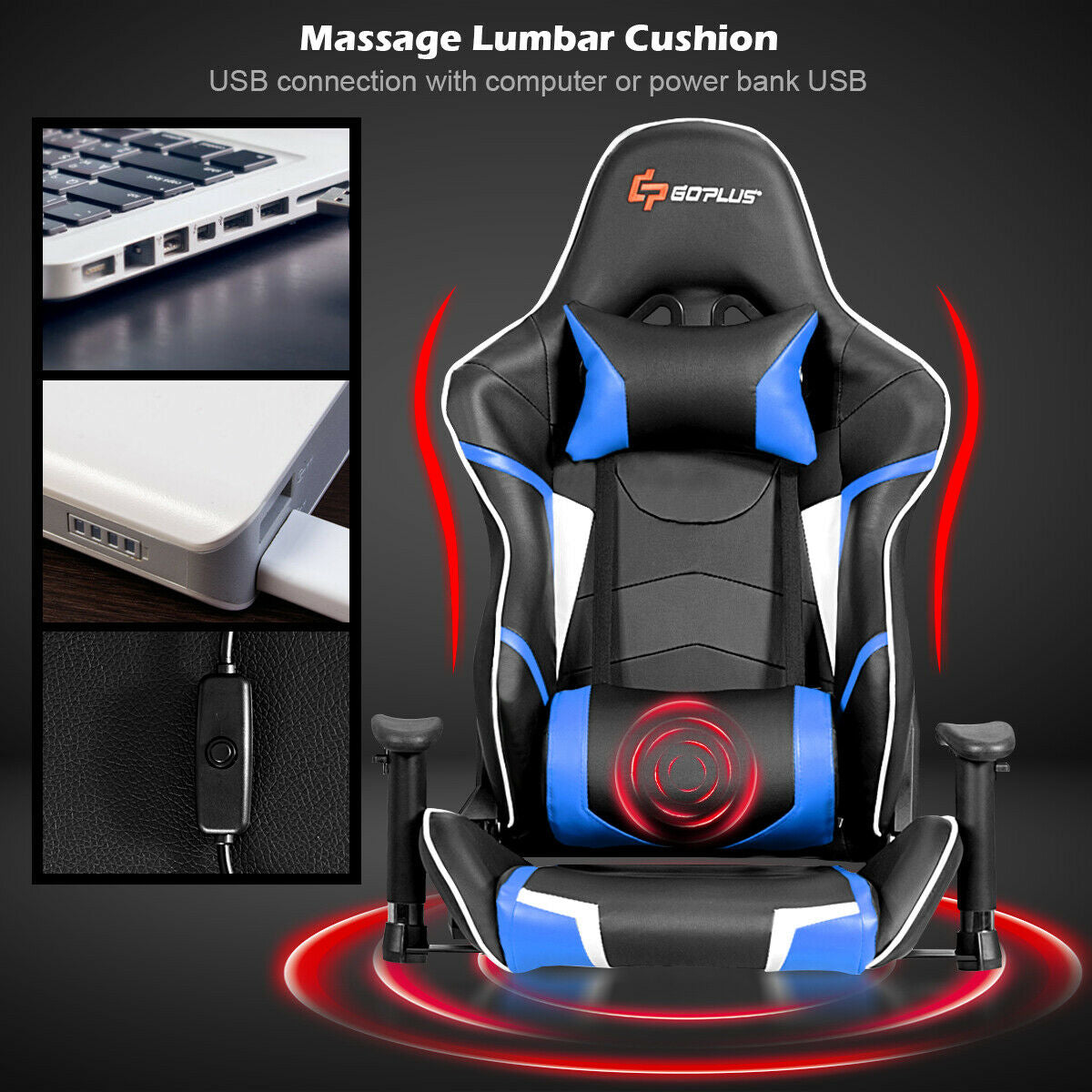 Lumbar Support Massage Gaming Reclining Racing Chair