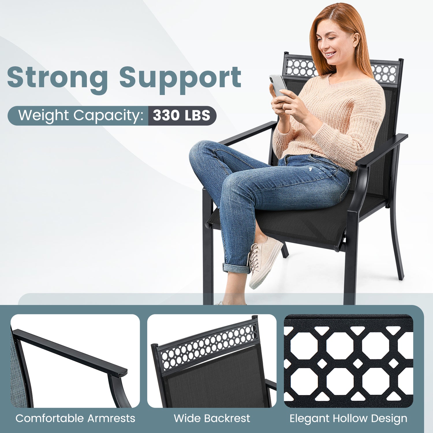 Patio Chairs Set of 2 with All Weather Breathable Fabric