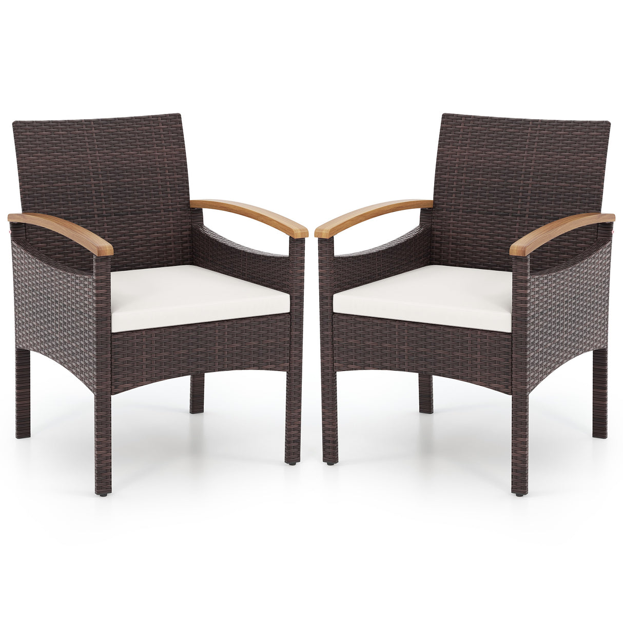 Patio Dining Chairs Set of 2/4 with Acacia Wood Armrest and Heavy Duty Metal Frame