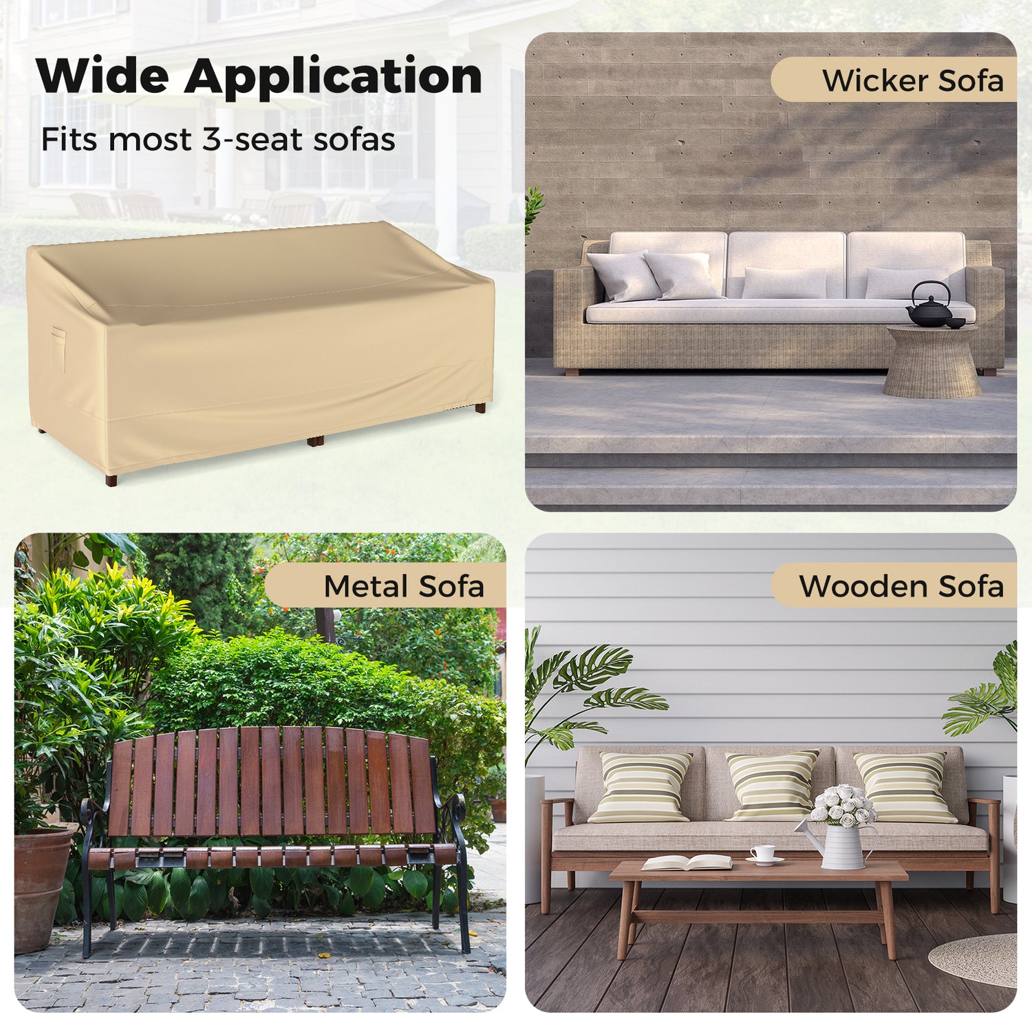Patio Furniture Cover with Padded Handle and Click-Close Straps