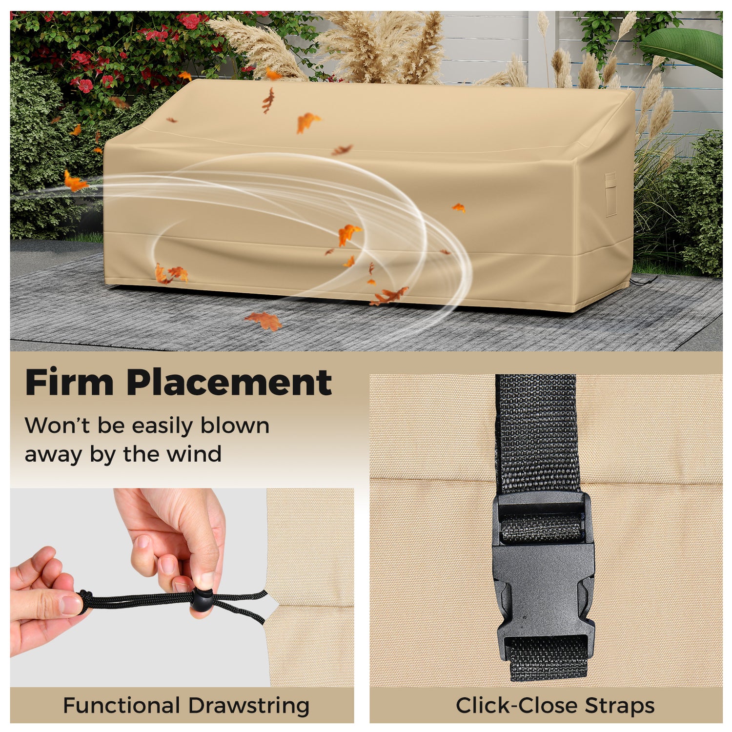 Patio Furniture Cover with Padded Handle and Click-Close Straps