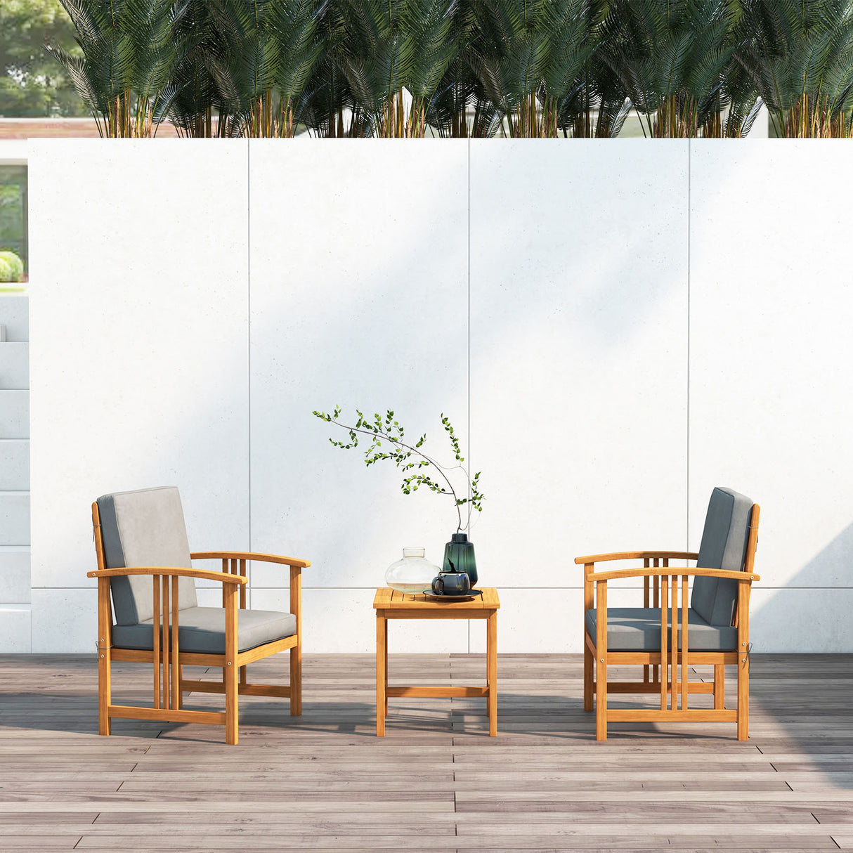 3PC Solid Wood Outdoor Patio Sofa Furniture Set