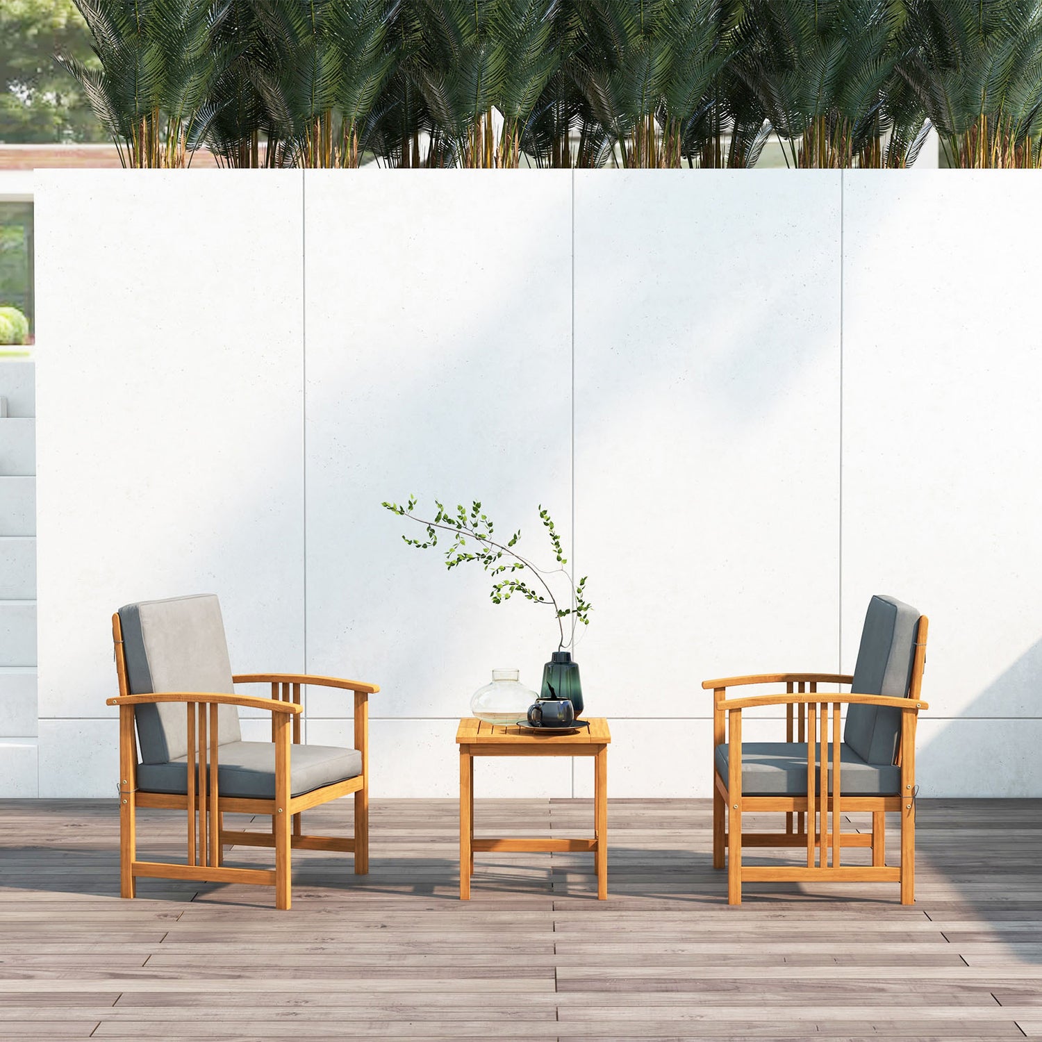 3PC Solid Wood Outdoor Patio Sofa Furniture Set