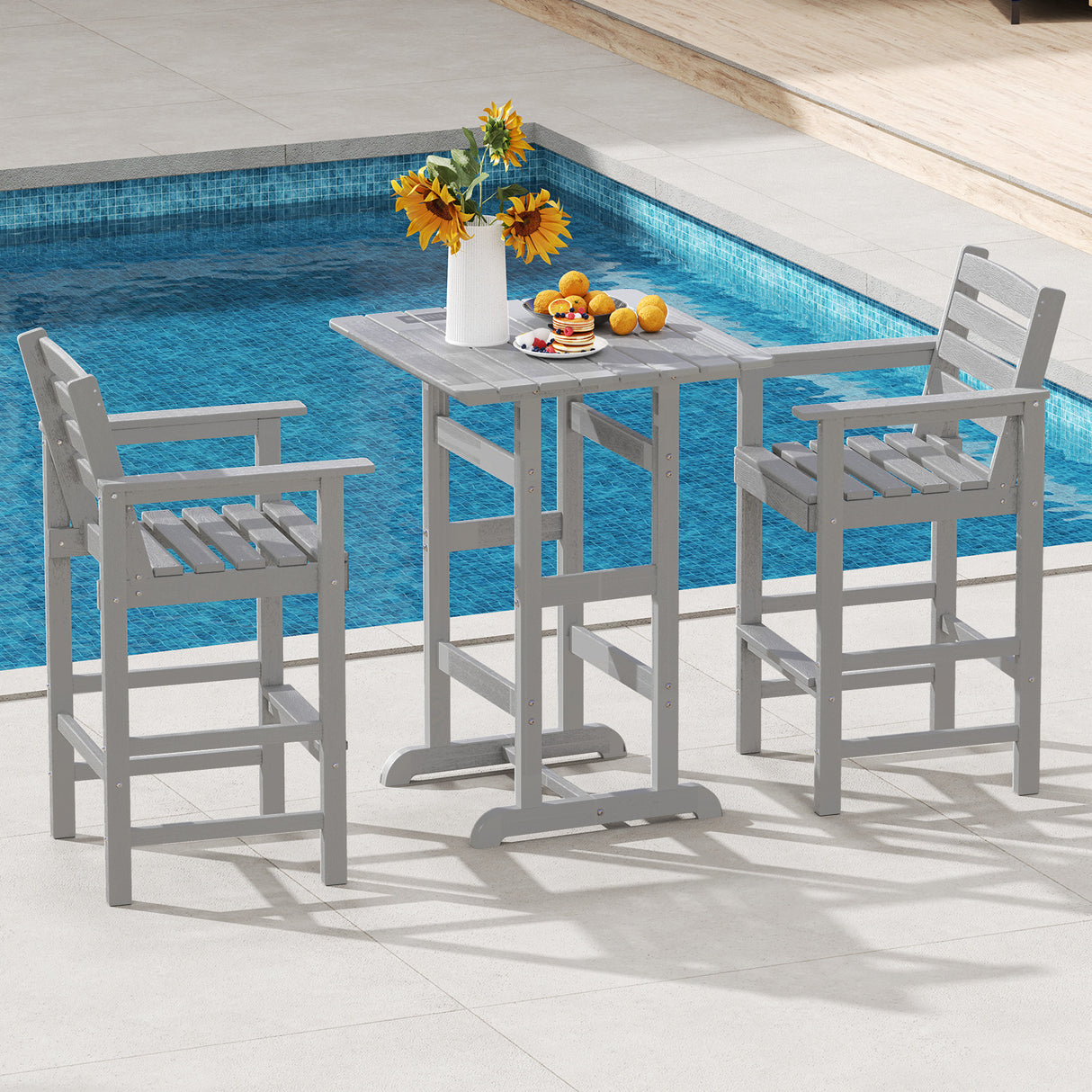 Patio HDPE Adirondack Bar Chairs Set of 2 with Wide Armrests