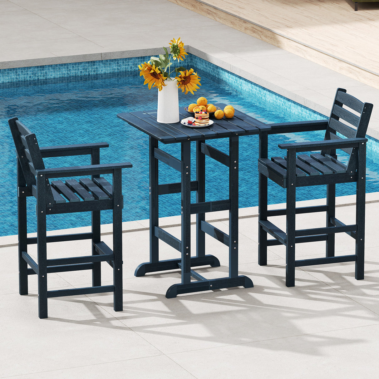 Patio HDPE Adirondack Bar Chairs Set of 2 with Wide Armrests