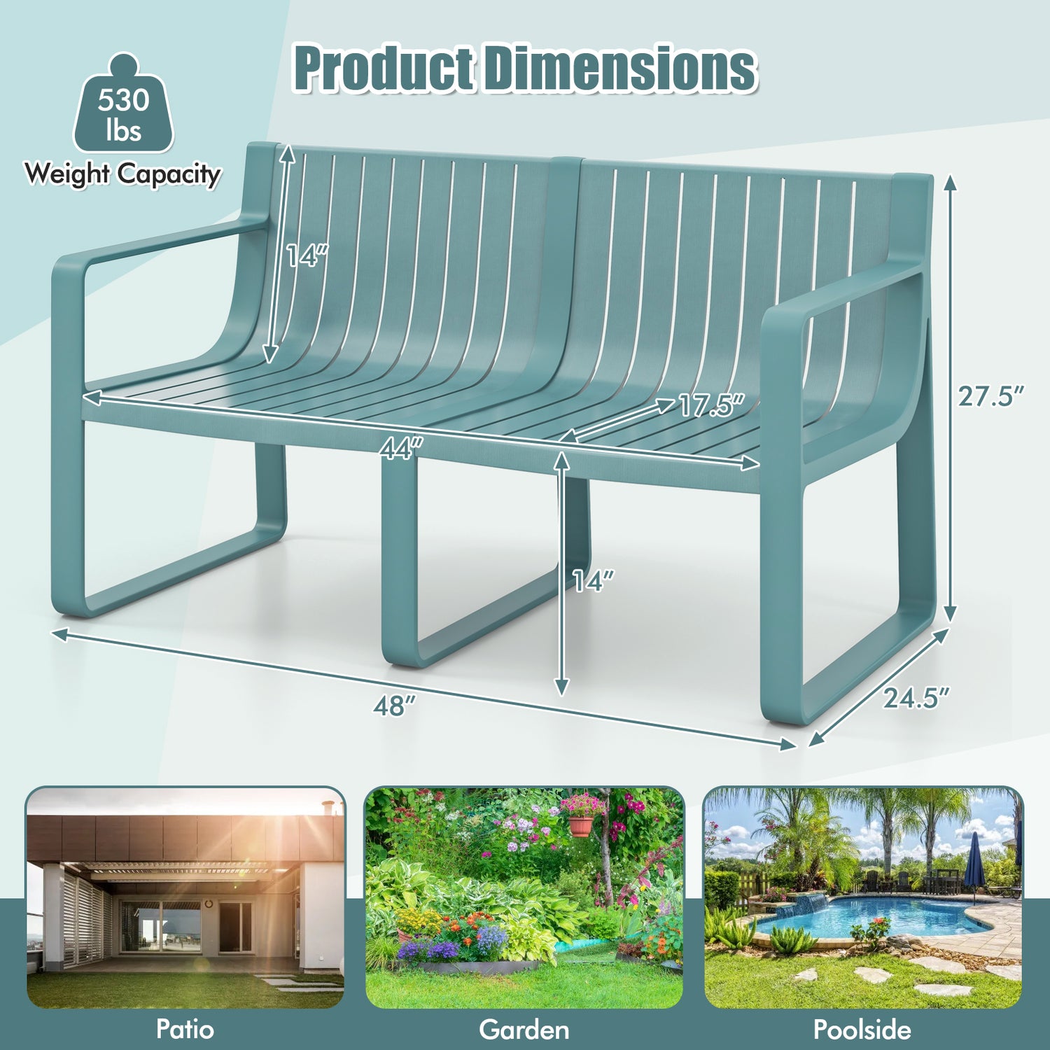 Weather-resistant Plastic 2-Person Bench with Curved Backrest