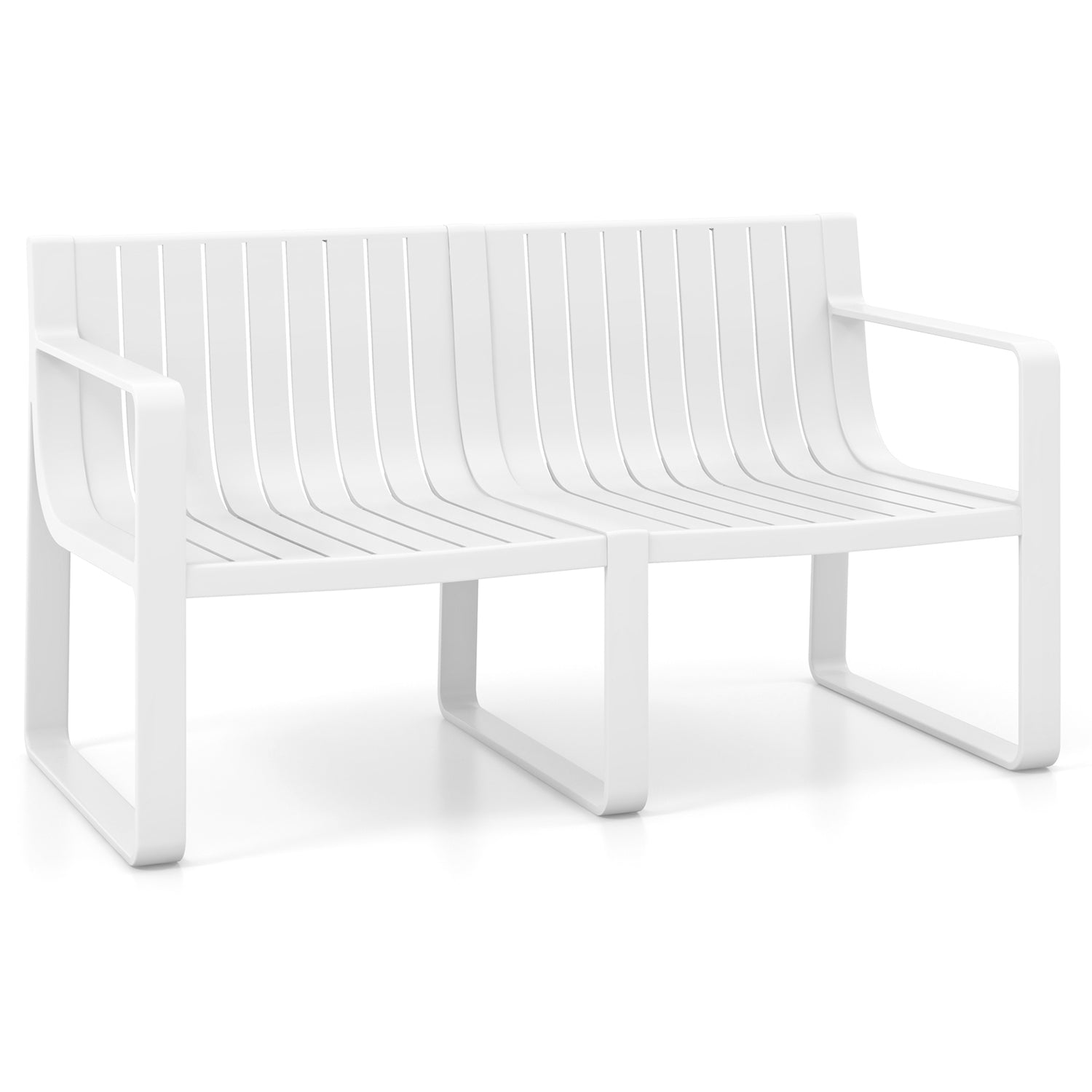 Weather-resistant Plastic 2-Person Bench with Curved Backrest