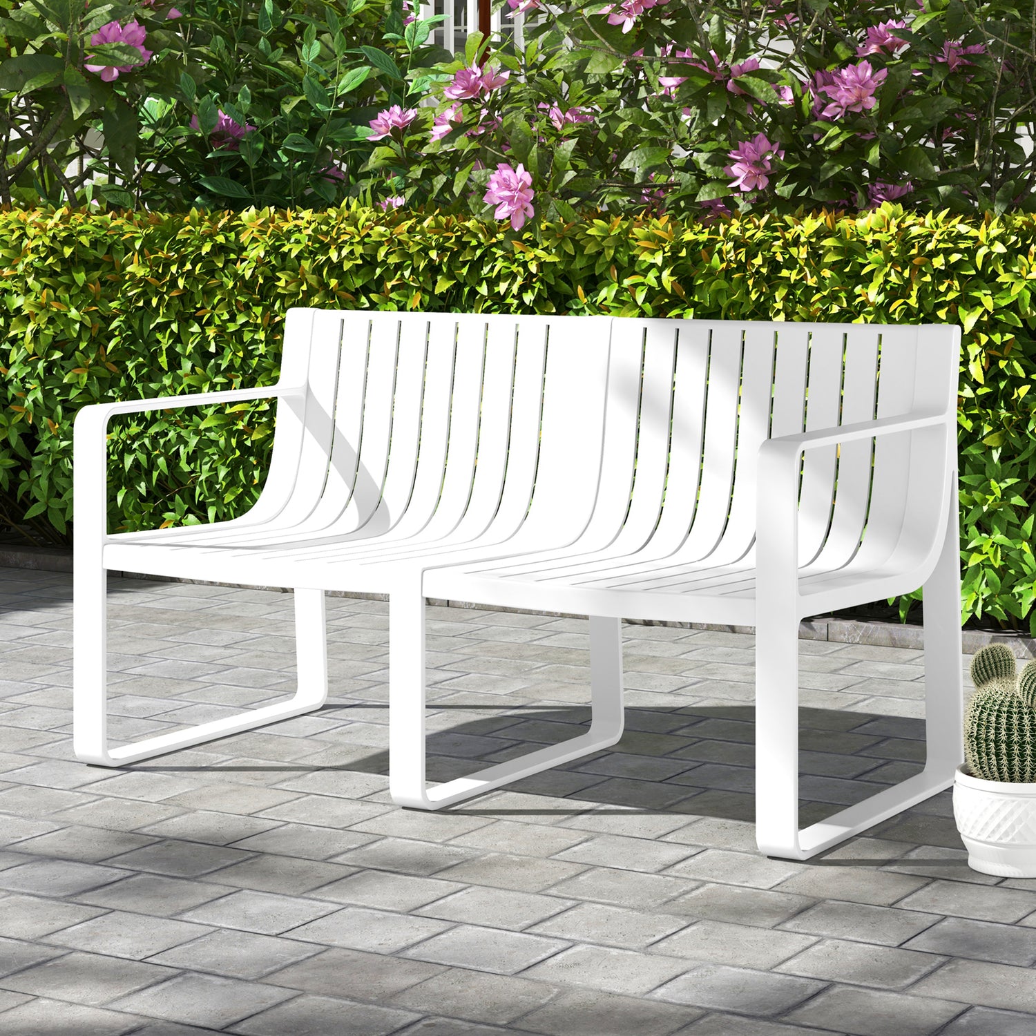 Weather-resistant Plastic 2-Person Bench with Curved Backrest