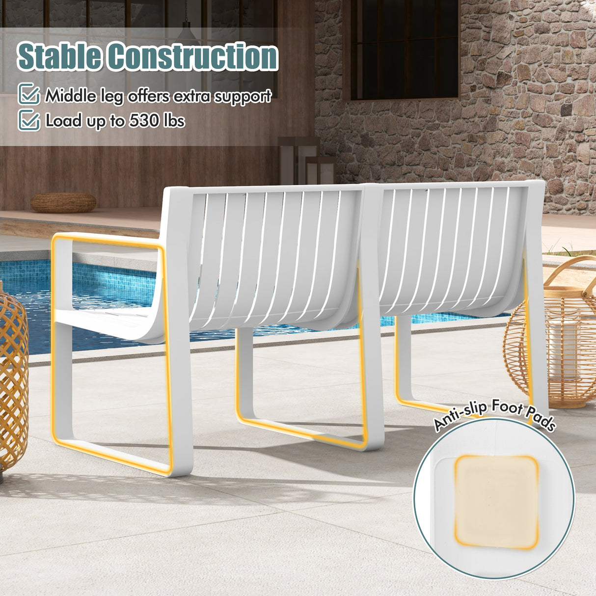 Weather-resistant Plastic 2-Person Bench with Curved Backrest