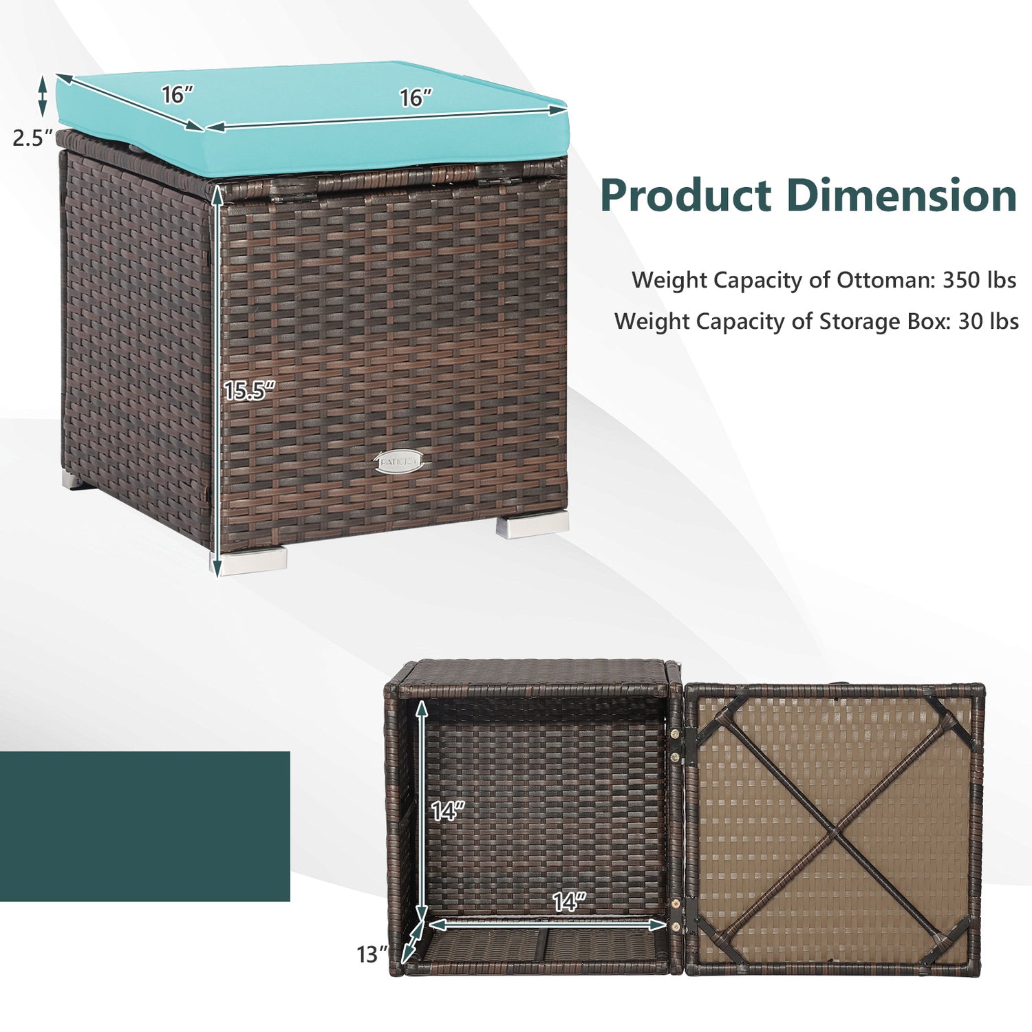 2 Pieces Patio Ottoman with Removable Cushions