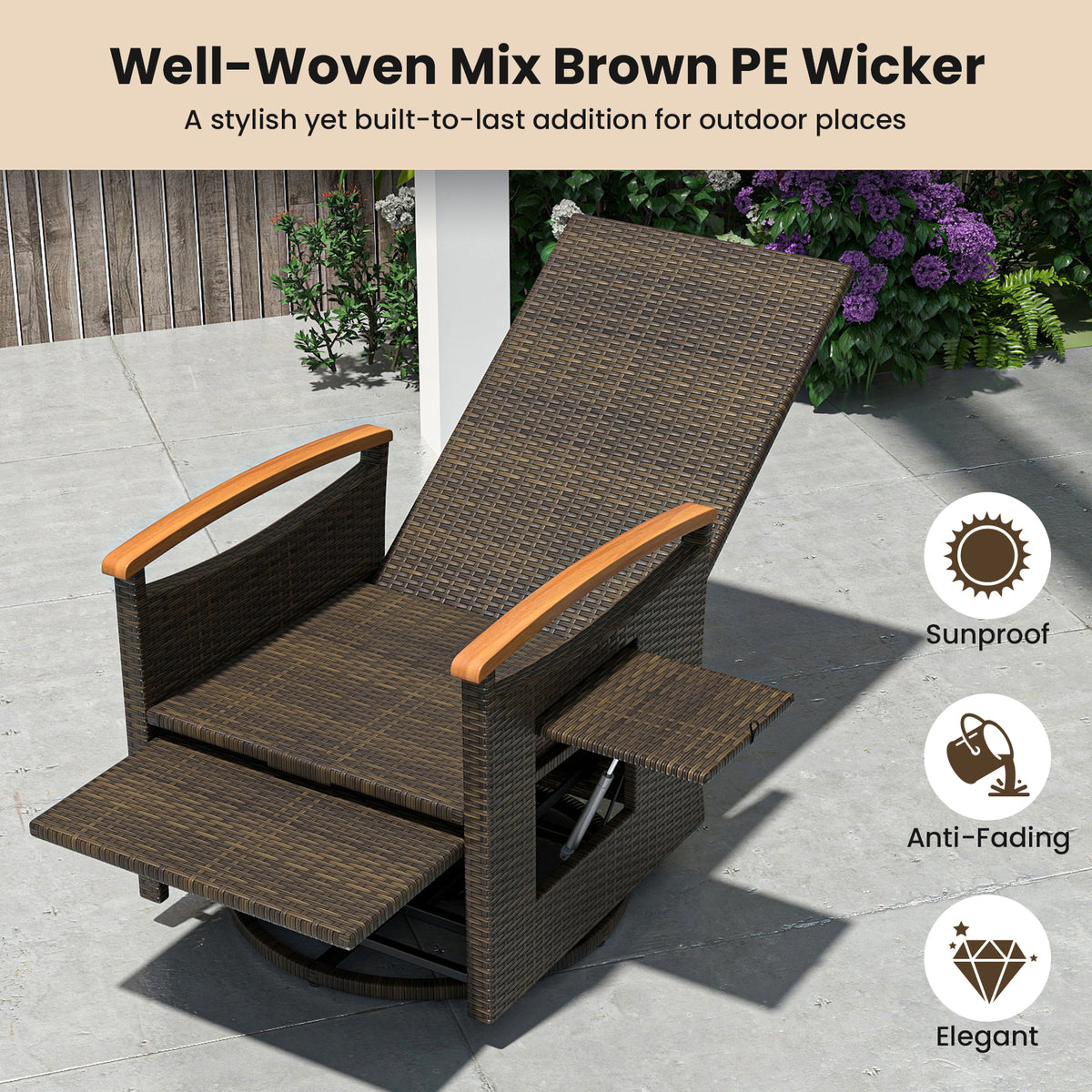 Set of 2 Patio Rattan 360° Swivel Recliner Chair with Adjustable Backrest and Footrest