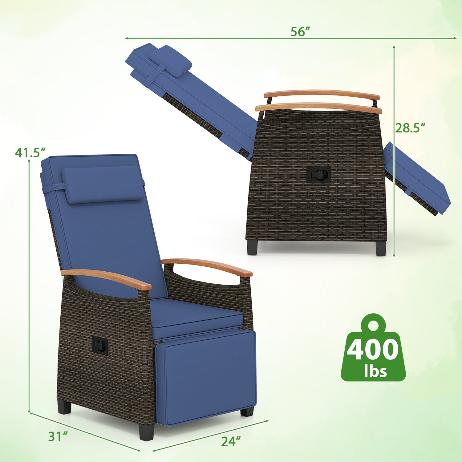 Patio Wicker Recliner Chair with Adjustable Backrest and Footrest