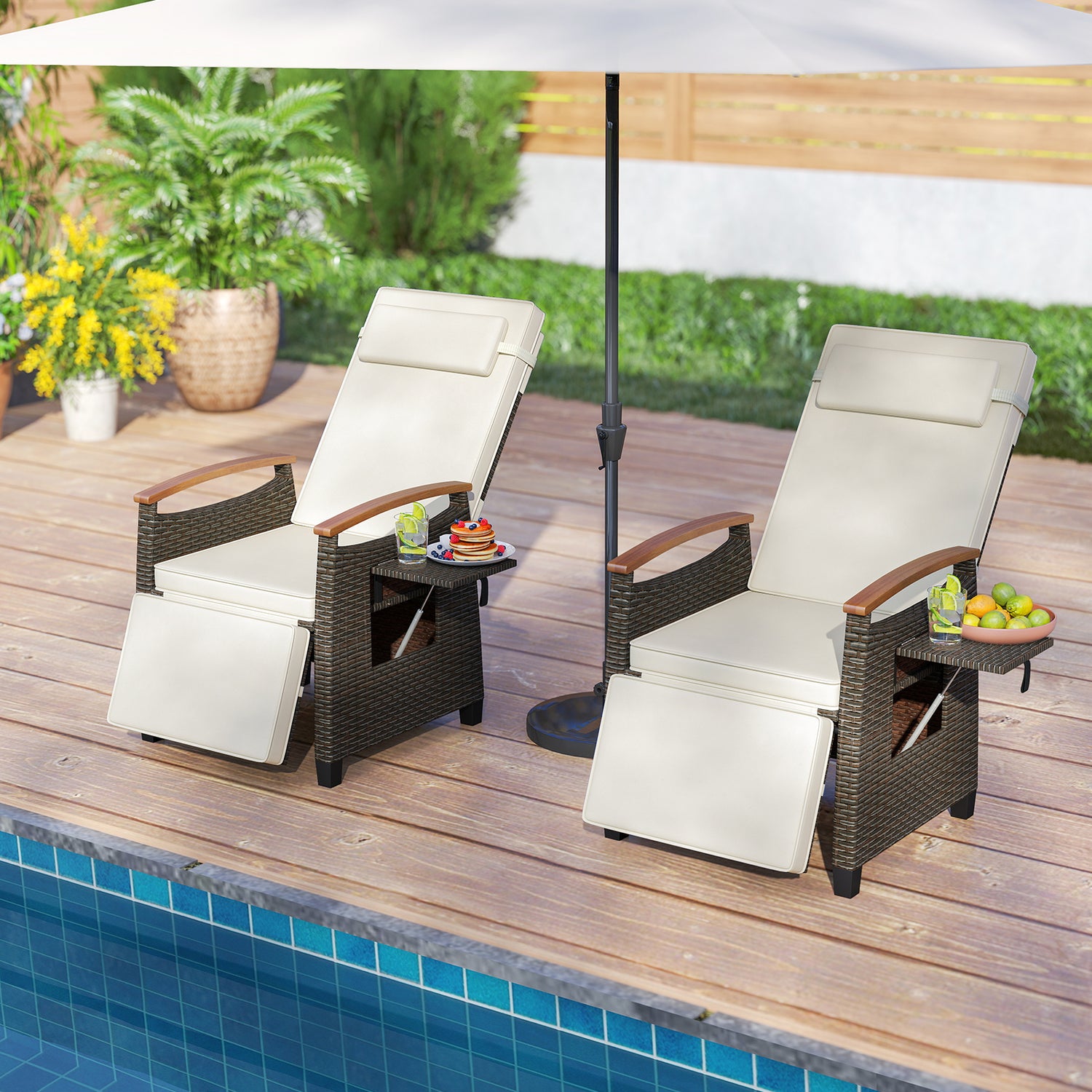 Patio Wicker Recliner Chair with Adjustable Backrest and Footrest