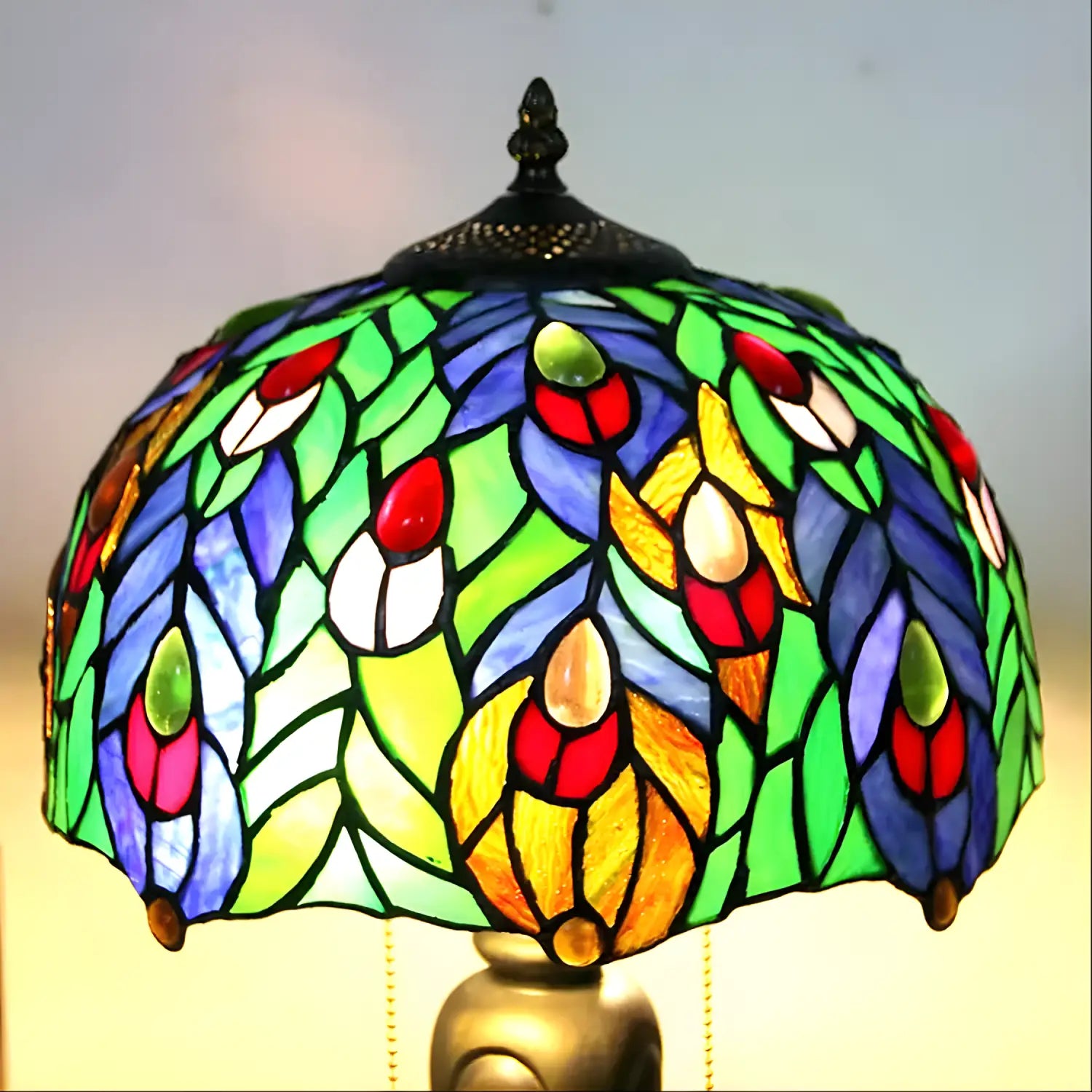 Antique Tiffany Lamp Peacock | Glass Tabletop
