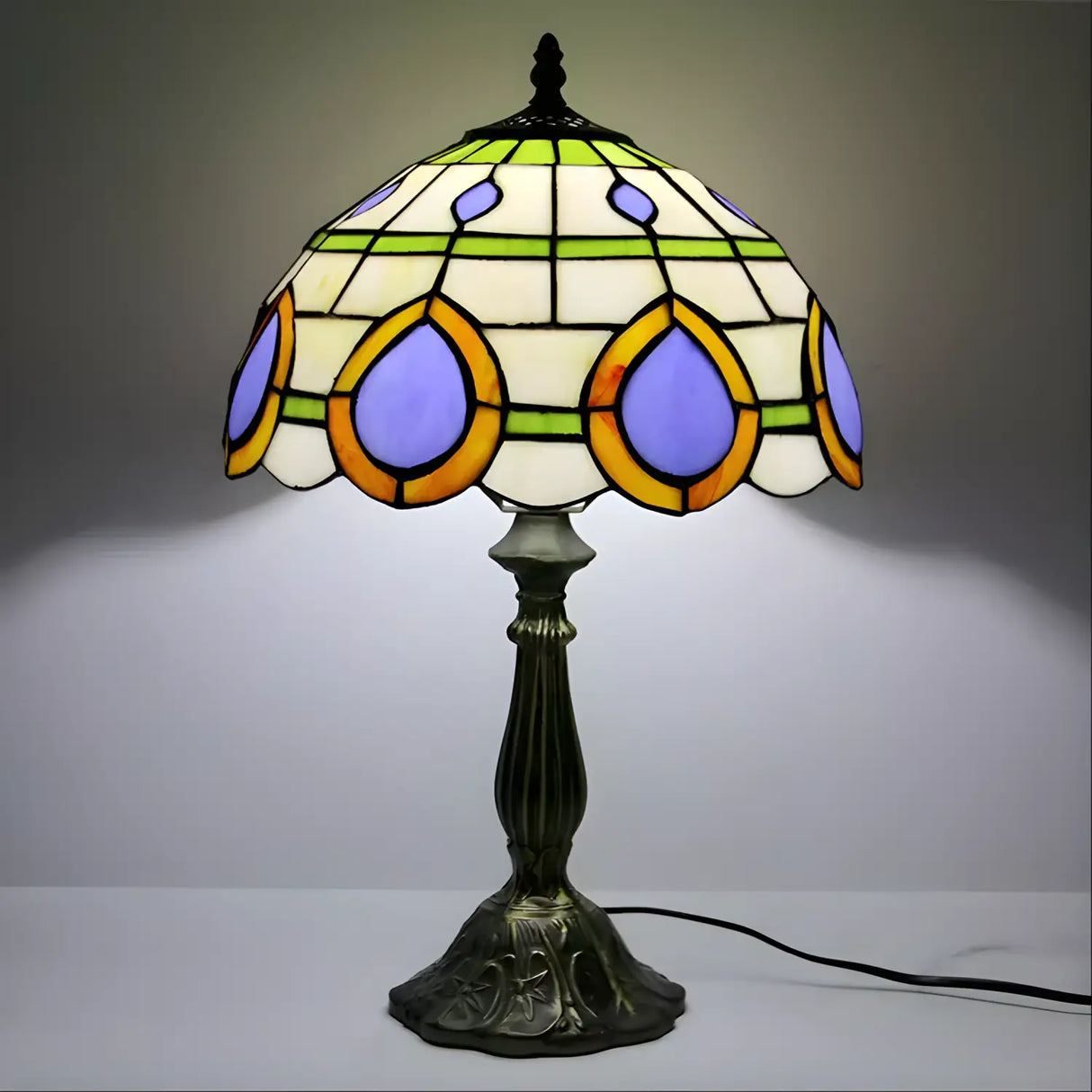 Peacock Tiffany Lamp in Vintage Glass Design