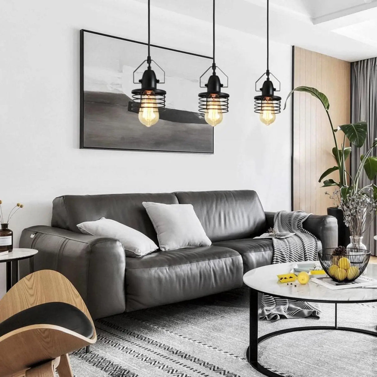 Pendant Light Kitchen Island – Industrial Black Metal Cage Fixture