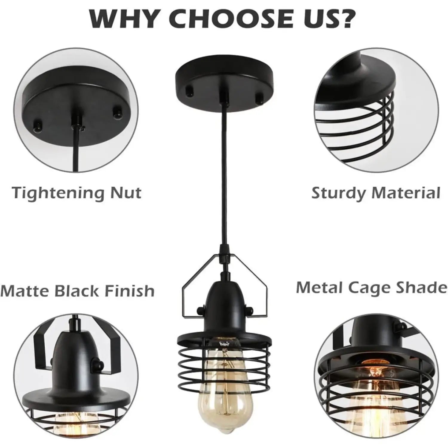 Pendant Light Kitchen Island – Industrial Black Metal Cage Fixture