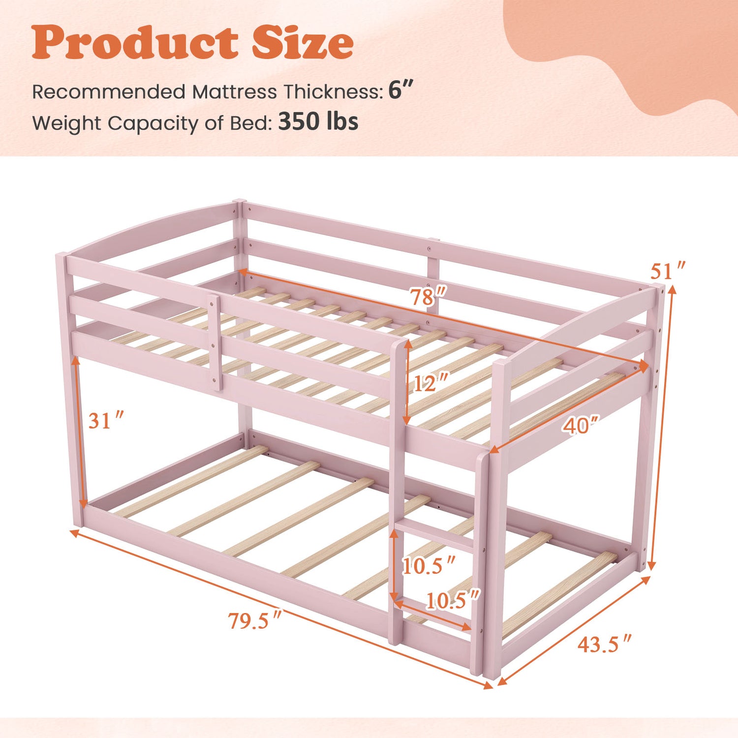 Twin Size Bunk Bed with High Guardrails and Integrated Ladder