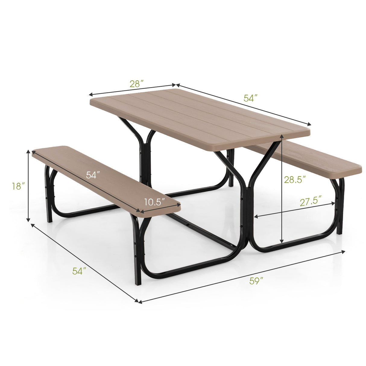 HDPE Outdoor Picnic Table Bench Set with Metal Base