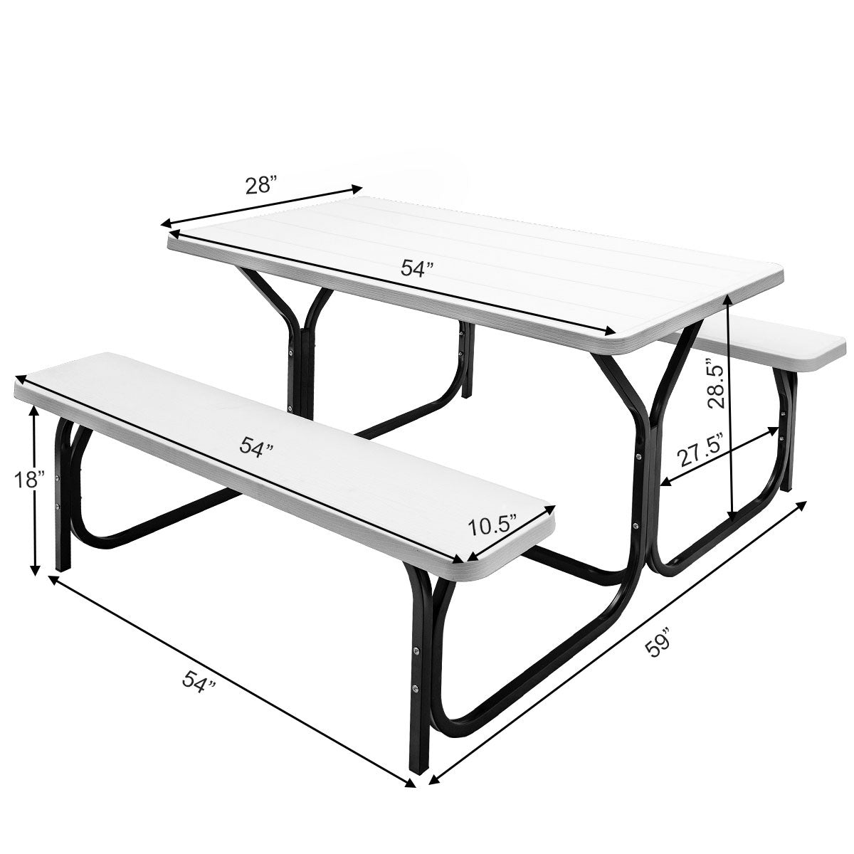 HDPE Outdoor Picnic Table Bench Set with Metal Base