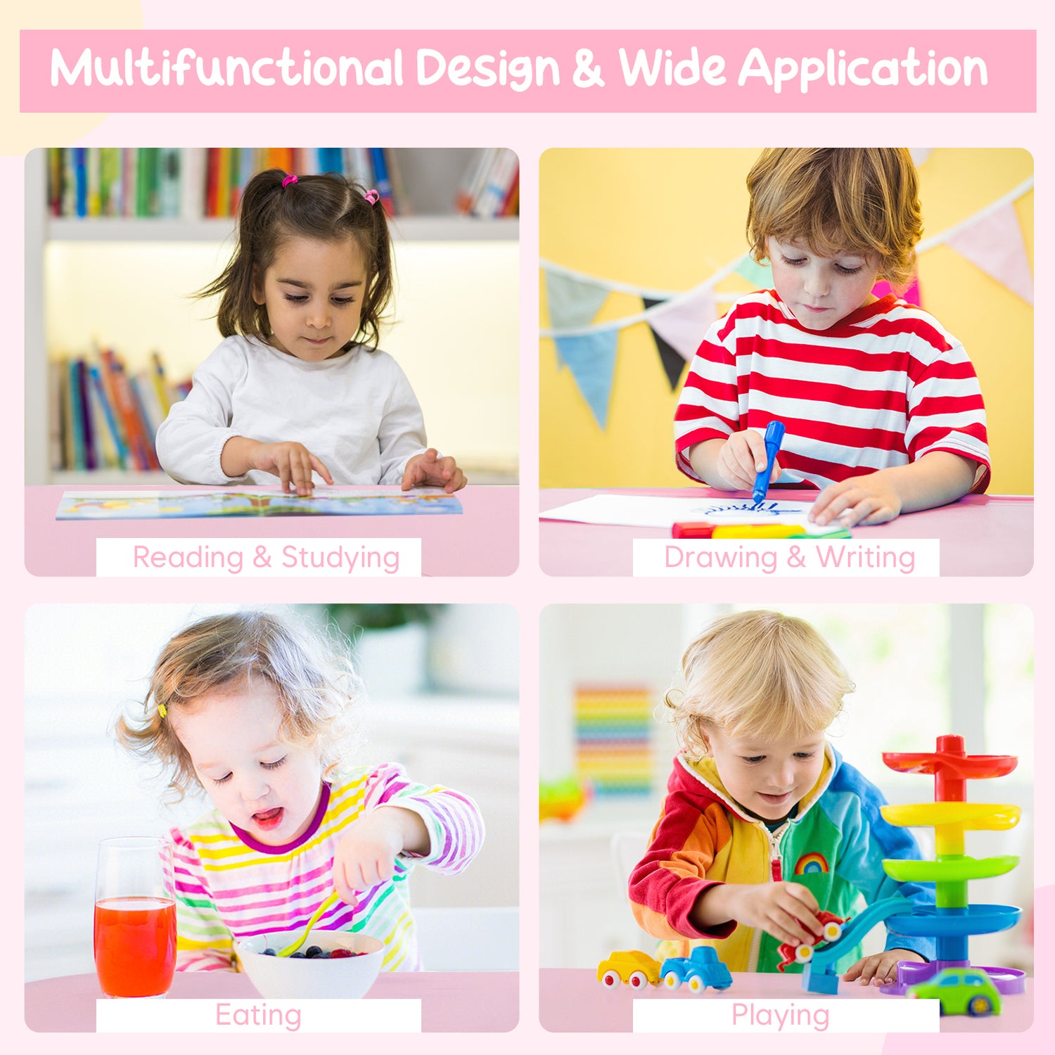 Wood Activity Kids Table and Chair Set with Center Mesh Storage